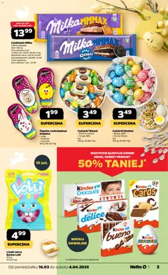 Pogląd oferty "Netto gazetka - Wielkanoc" - ważna od 16.03.2026 | Strona: 3 | Produkty: Kurczak, Milka, Kinder Bueno, Czekolada