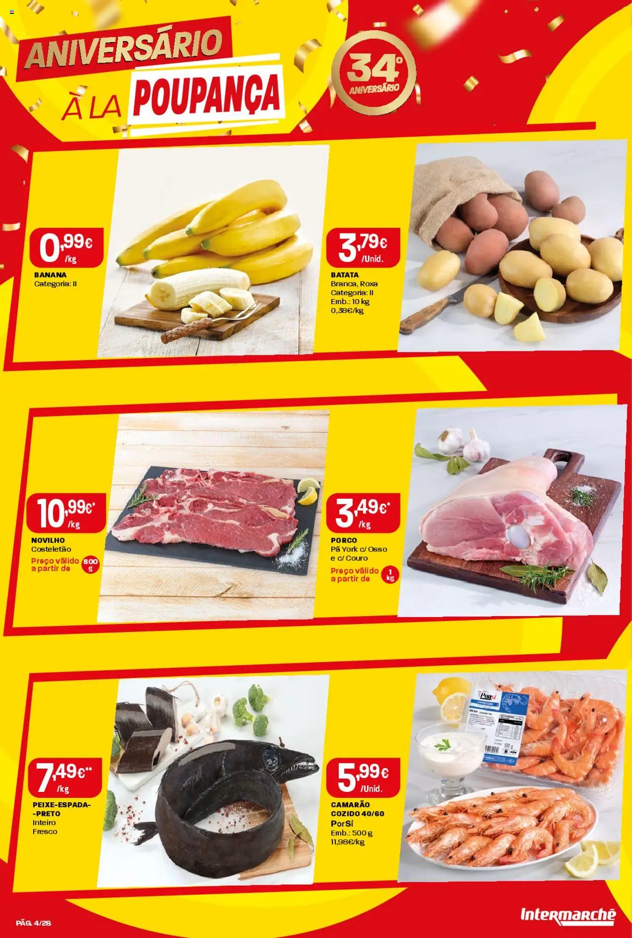 Intermarché Folheto Contact │ válido de 09.10.2025 | Página: 4 | Produtos: Batata, Banana, Camarão, Pá