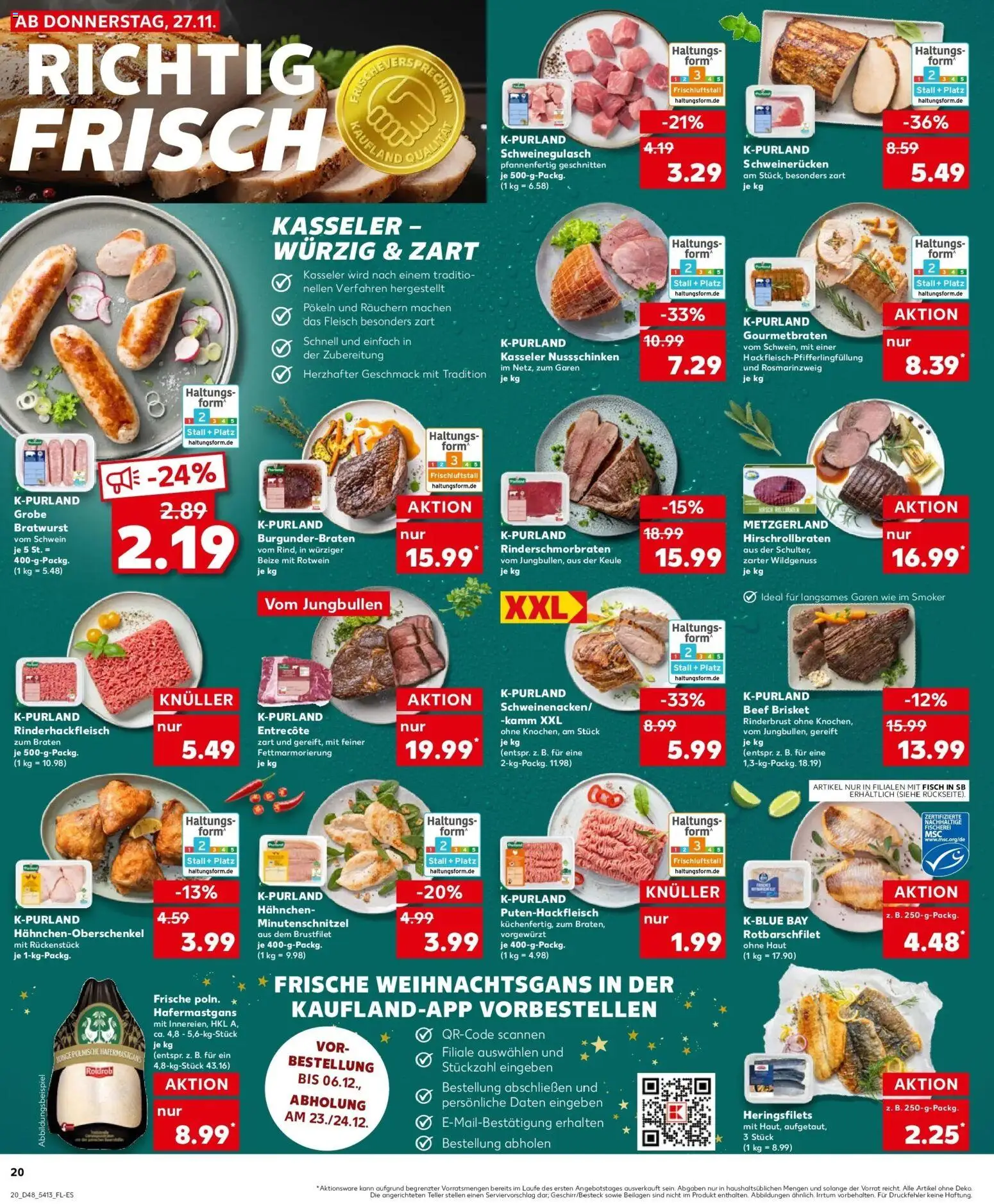 Kaufland prospekt Wülfrath	 – gültig ab 30.11.2025 | Seite: 20 | Produkte: Hahnchen, Entrecote, Schweinerucken, Fleisch