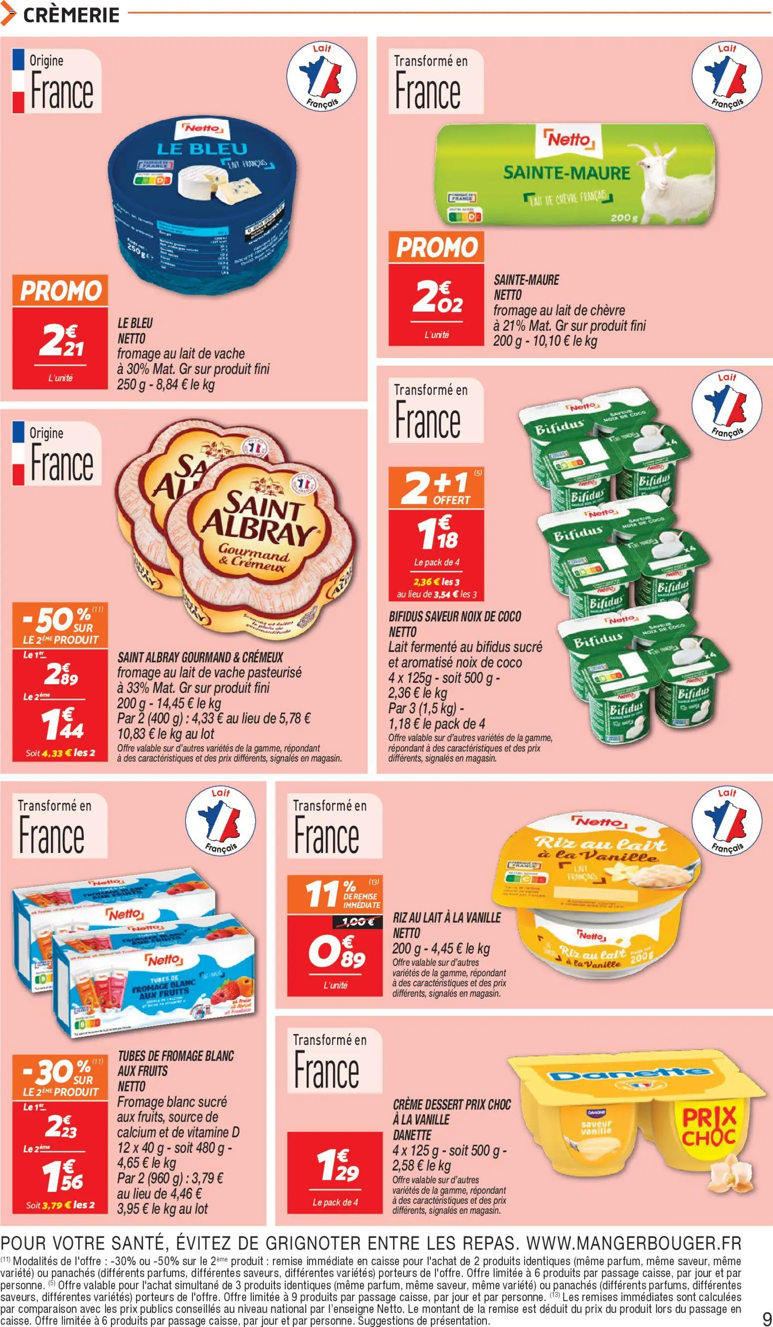 {H1} | Page: 9 | Produits: Sucre, Fromage blanc, Lait, Fromage