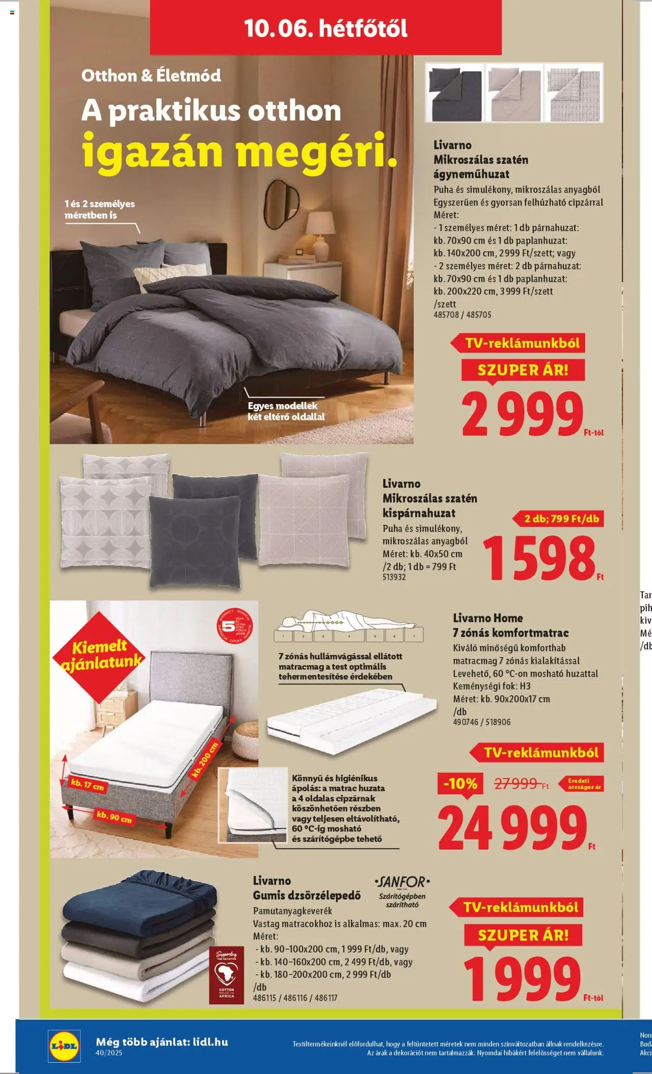 Lidl akciós ujság - amely érvényes a következő dátumtól: 02.10.2025 | Oldal: 52 | Termékek: Párnahuzat, Matrac, Ágyneműhuzat