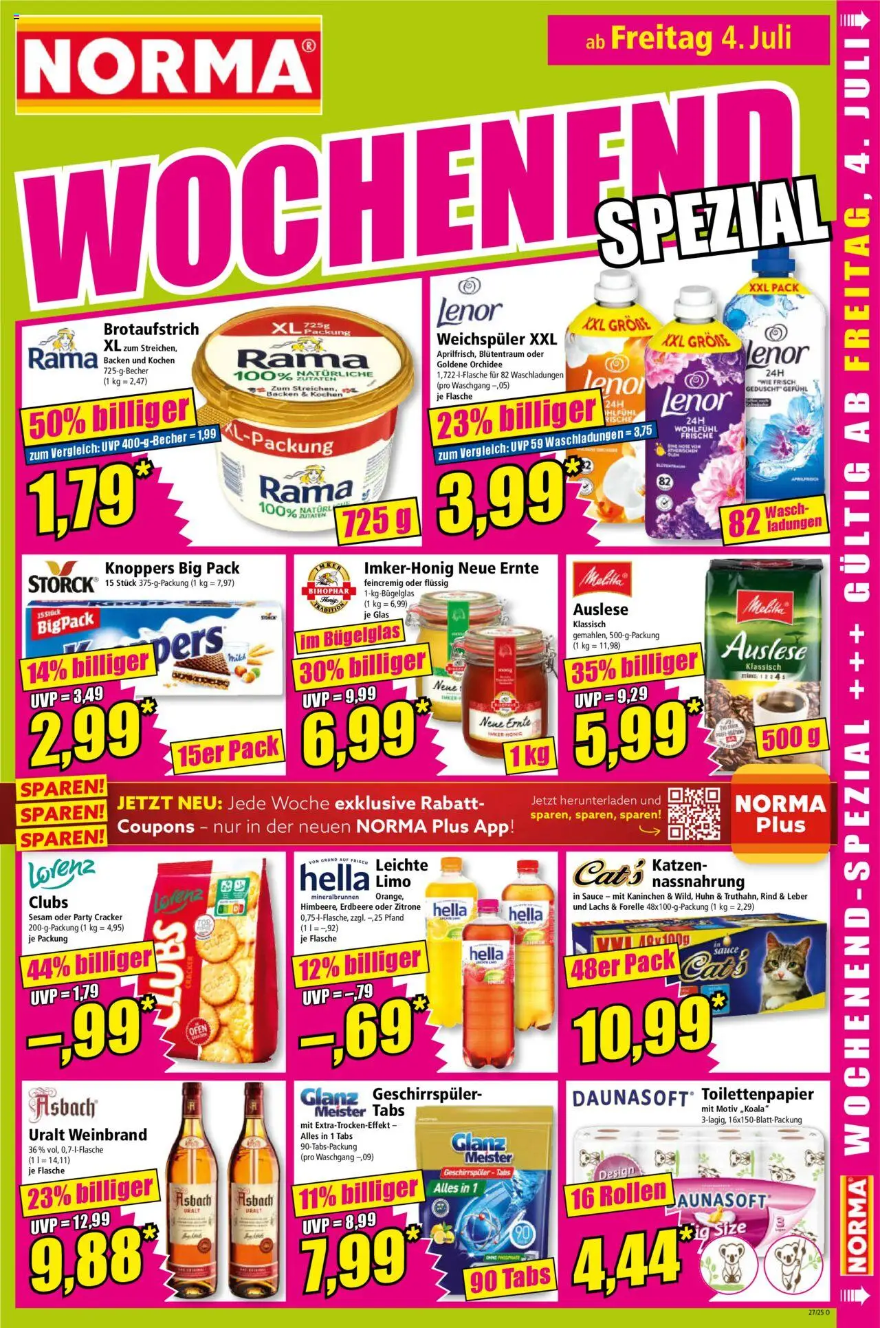 Norma Prospekt 	 - gültig ab dem 30.06.2025 | Seite: 16 | Produkte: Lenor, Melitta, Knoppers, Toilettenpapier