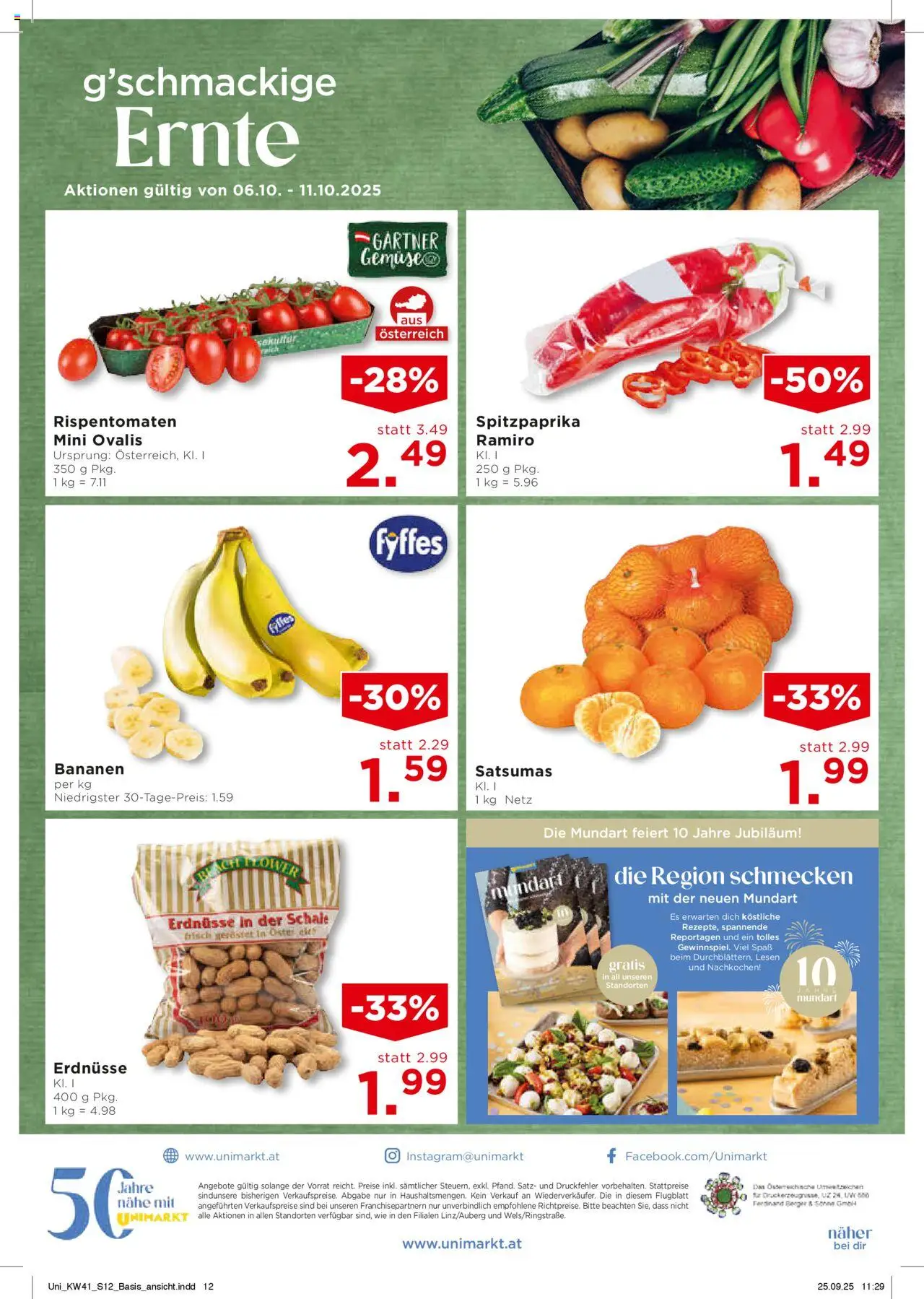 Unimarkt Flugblatt gültig ab 08.10.2025 | Seite: 14 | Produkte: Папионка, Bananen