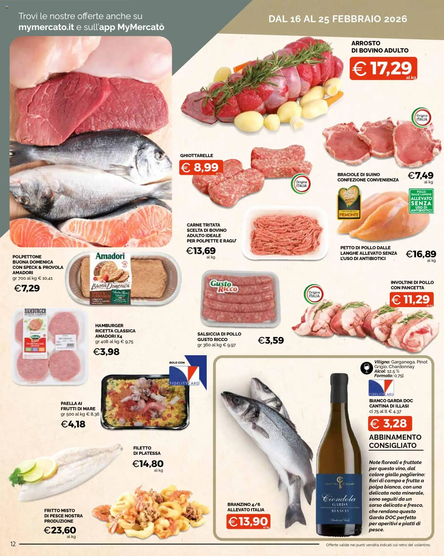 Volantino Mercatò del 16.02.2026 | Pagina: 12 | Prodotti: Bovino, Petto di Pollo, Pesce, Polpette