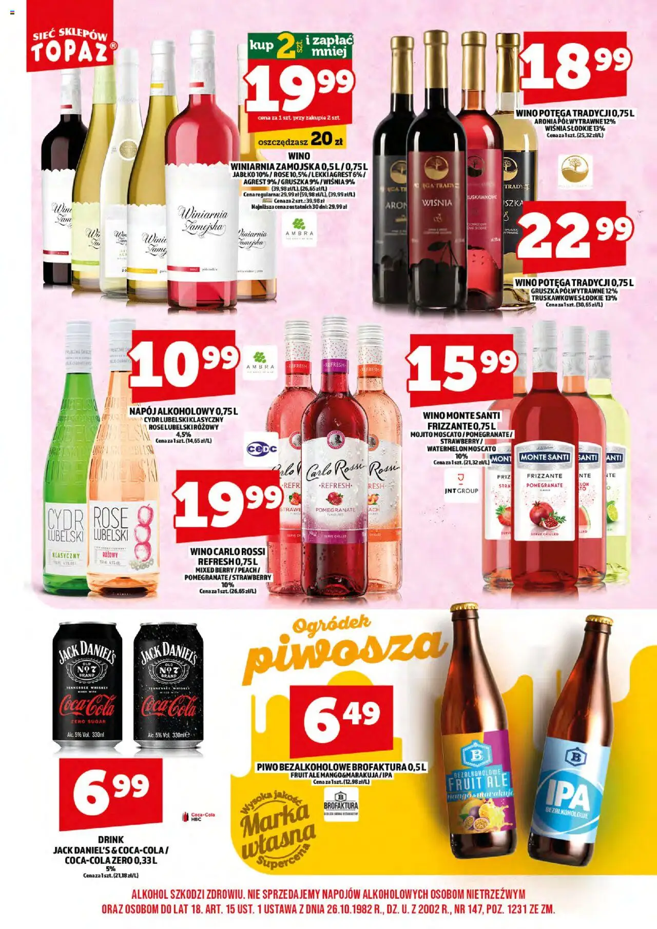 Topaz Gazetka alkoholowa od 01.06.2025 | Strona: 14 | Produkty: Wino Monte, Monte Santi, Piwo, Carlo Rossi