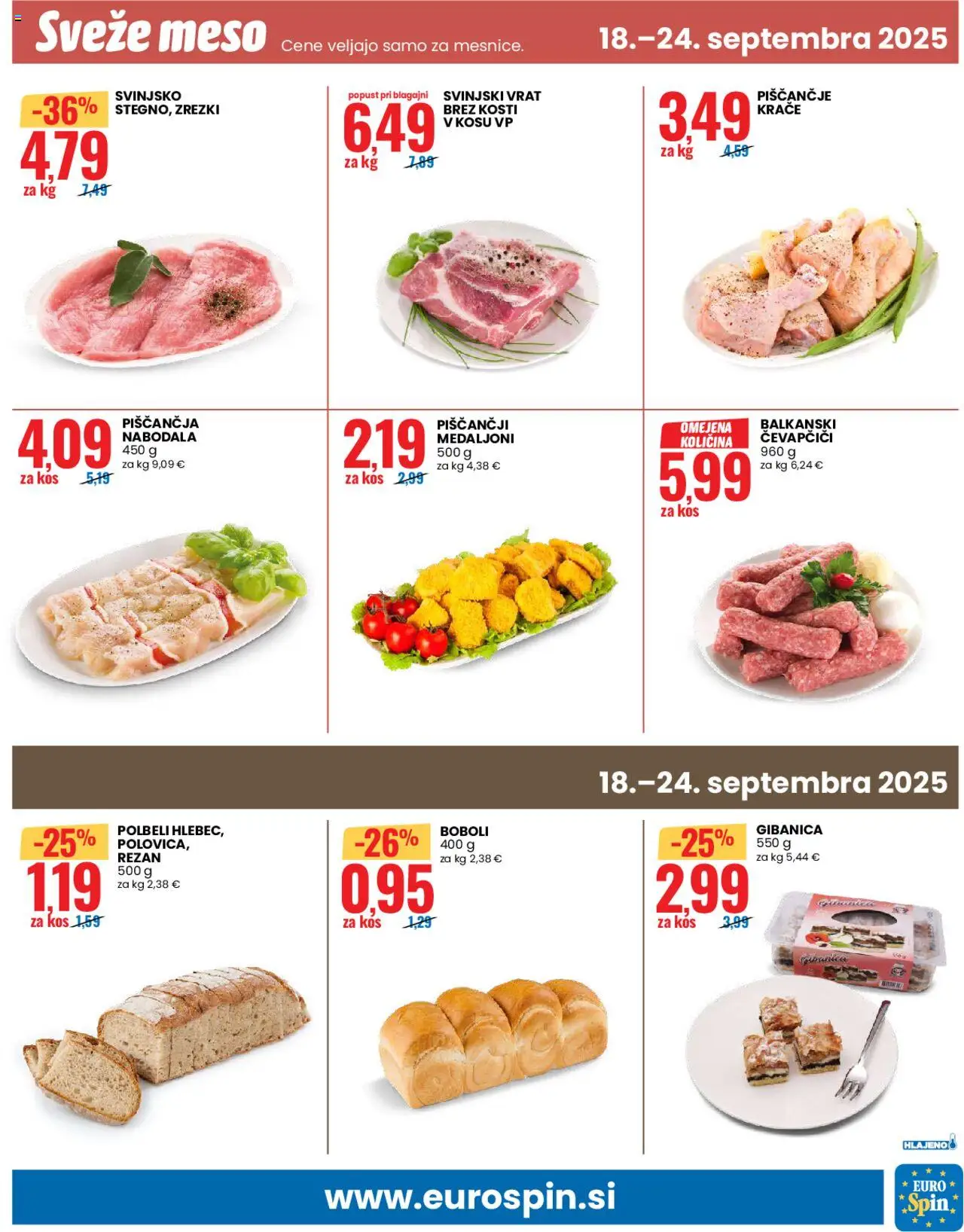 Novi Eurospin katalog ponudbe – veljaven od 18.09.2025 | Stran: 13 | Izdelki: Čevapčiči, Kos, Nabodala, Zrezki