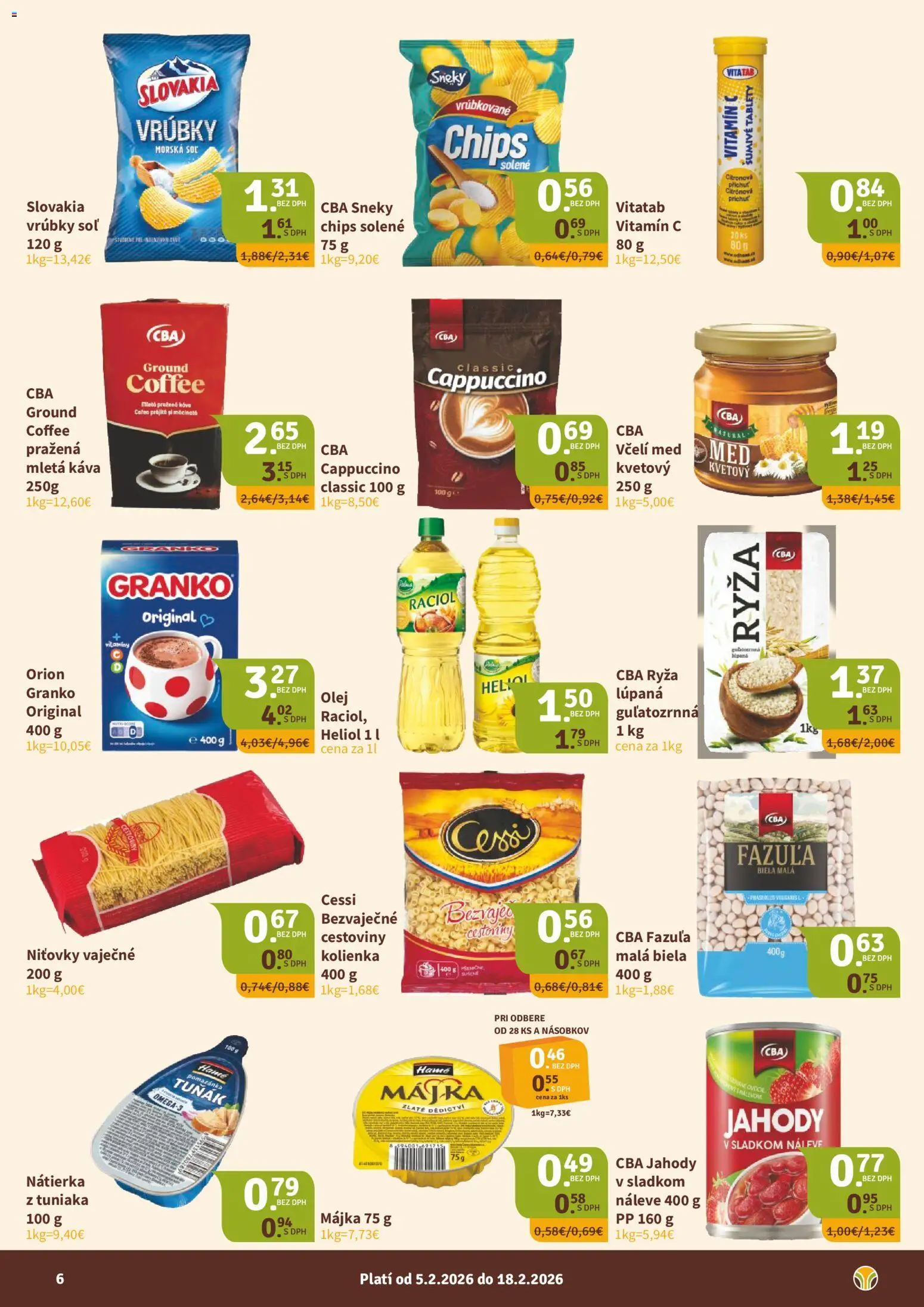 Nové Nitrazdroj akcie – leták je platný od 05.02.2026 | Strana: 6 | Produkty: Olej, Cestoviny, Jahody, Soľ