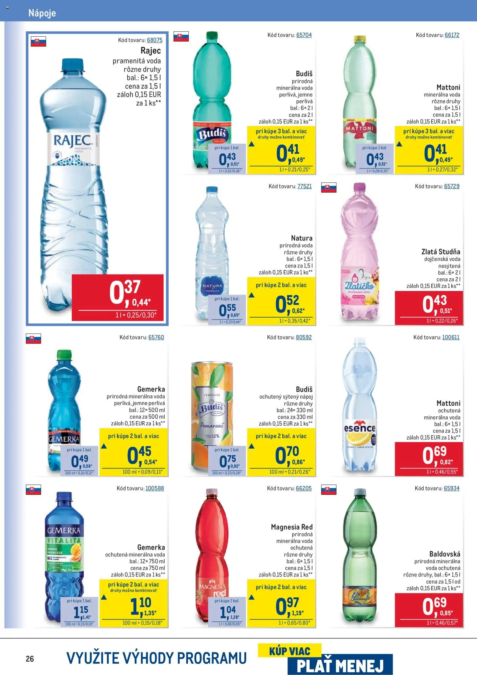 Nové Metro akcie – leták je platný od 28.01.2026 | Strana: 26 | Produkty: Rajec, Mattoni, Mango, Gemerka