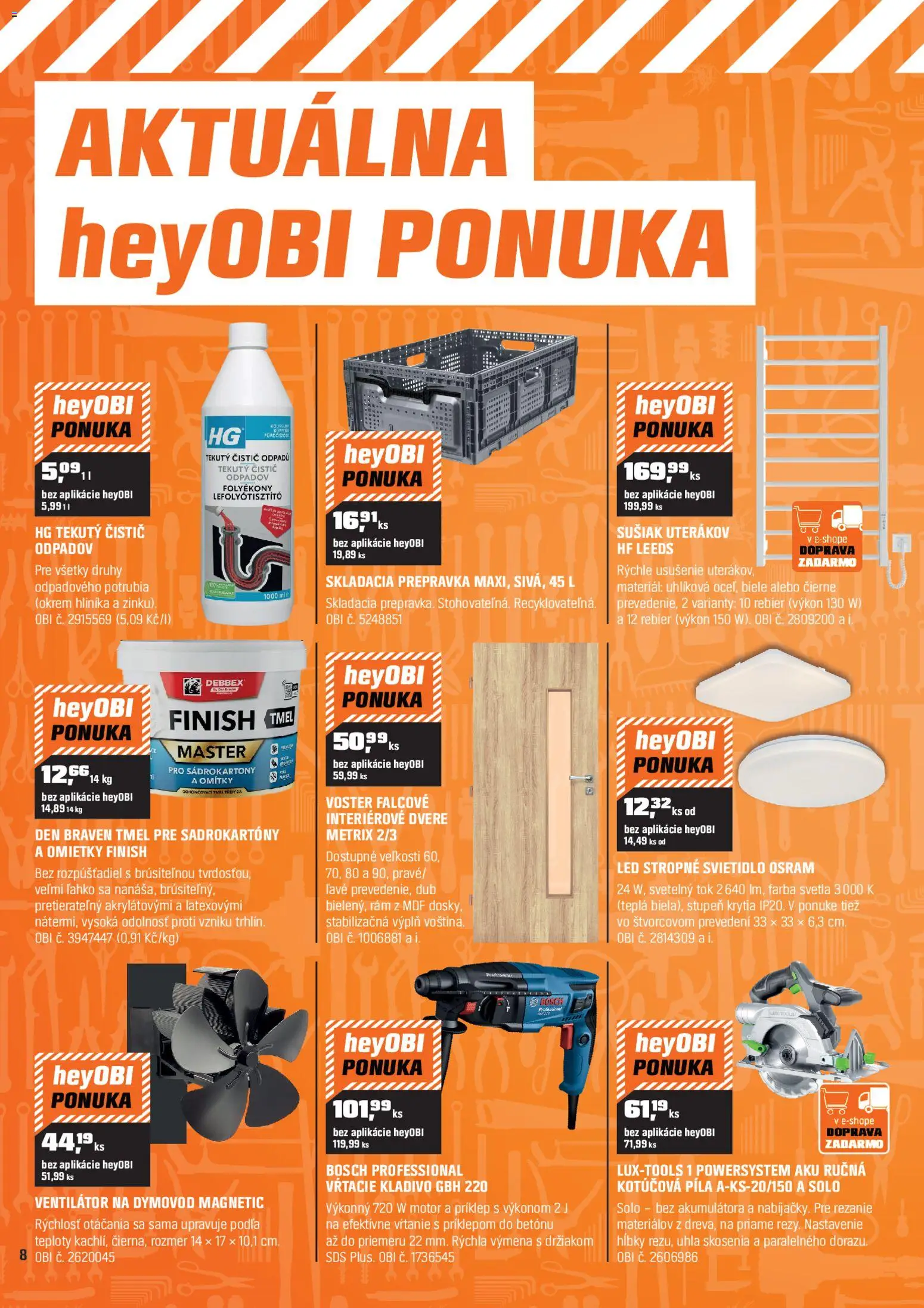 Nové OBI akcie – leták je platný od 02.01.2026 | Strana: 8 | Produkty: Stropné svietidlo, Led stropné svietidlo, Ventilátor, Píla