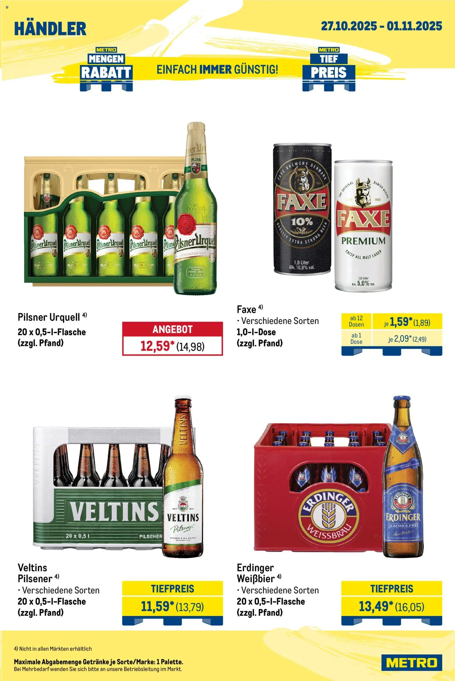 Metro Wochen-Angebote Händler – gültig ab 27.10.2025 | Seite: 5 | Produkte: Erdinger, Weißbier, Pilsner urquell, Veltins