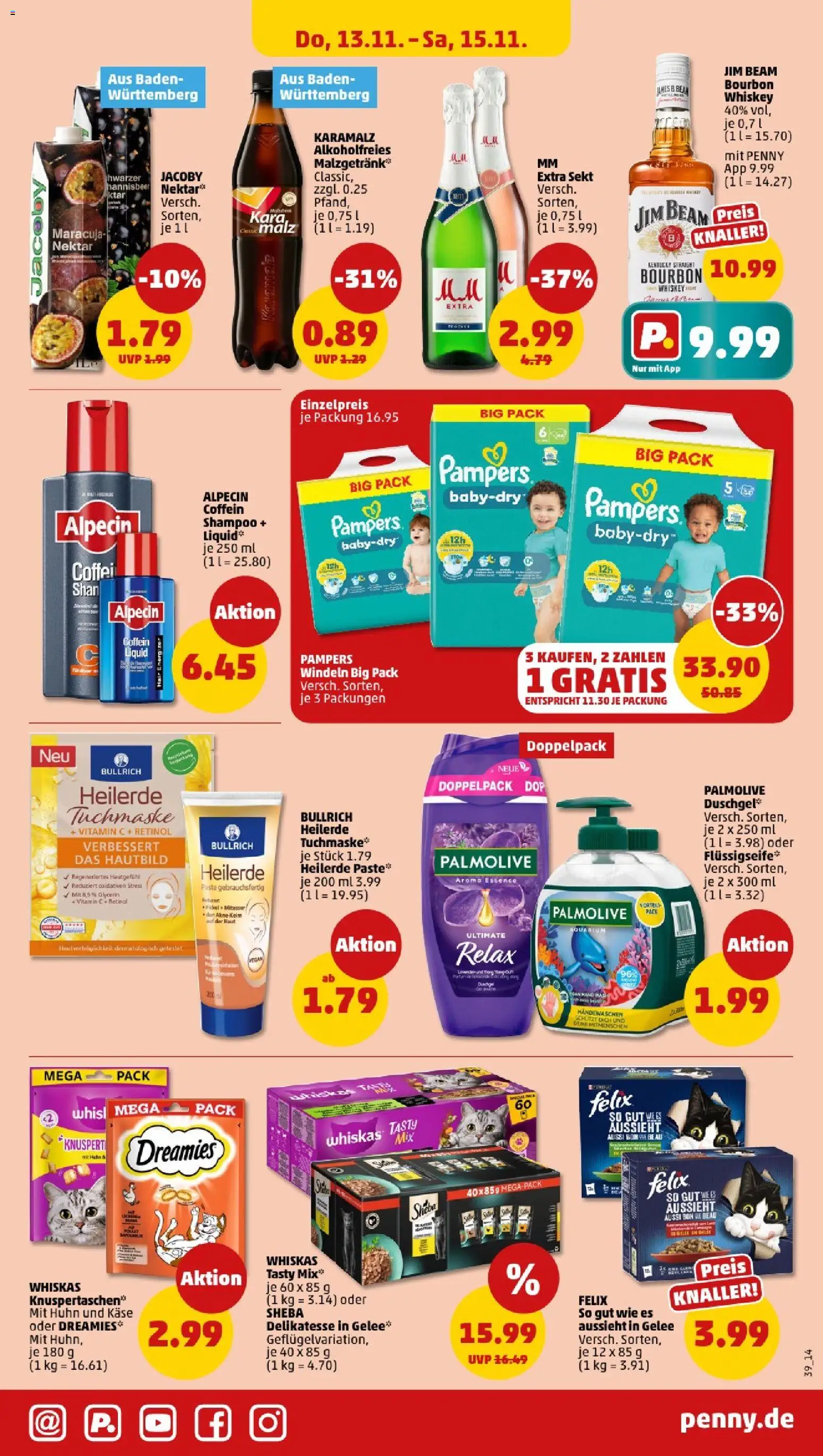 Penny - Baden-Württemberg – gültig ab 10.11.2025 | Seite: 39 | Produkte: Sheba, Sekt, Pampers, Tuchmaske