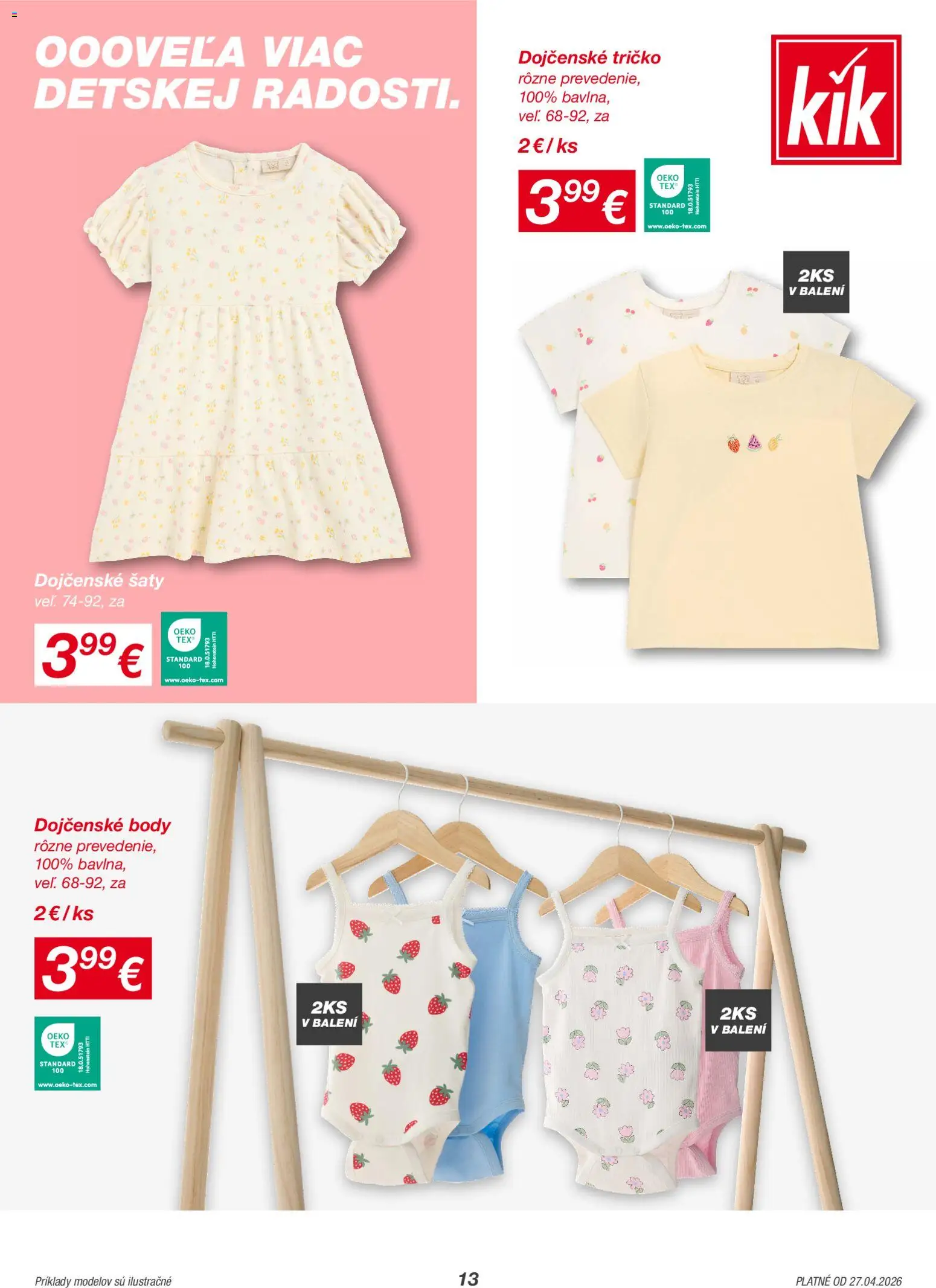 Nové Kik akcie – leták je platný od 27.04.2026 | Strana: 13 | Produkty: Šaty, Tričko