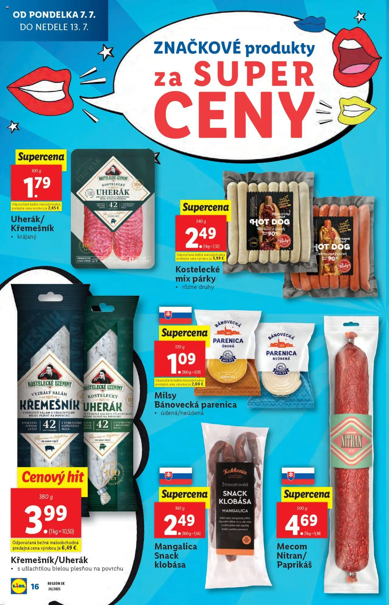 Lidl leták │ platný od 07.07.2025 | Strana: 16 | Produkty: Klobása, Párky