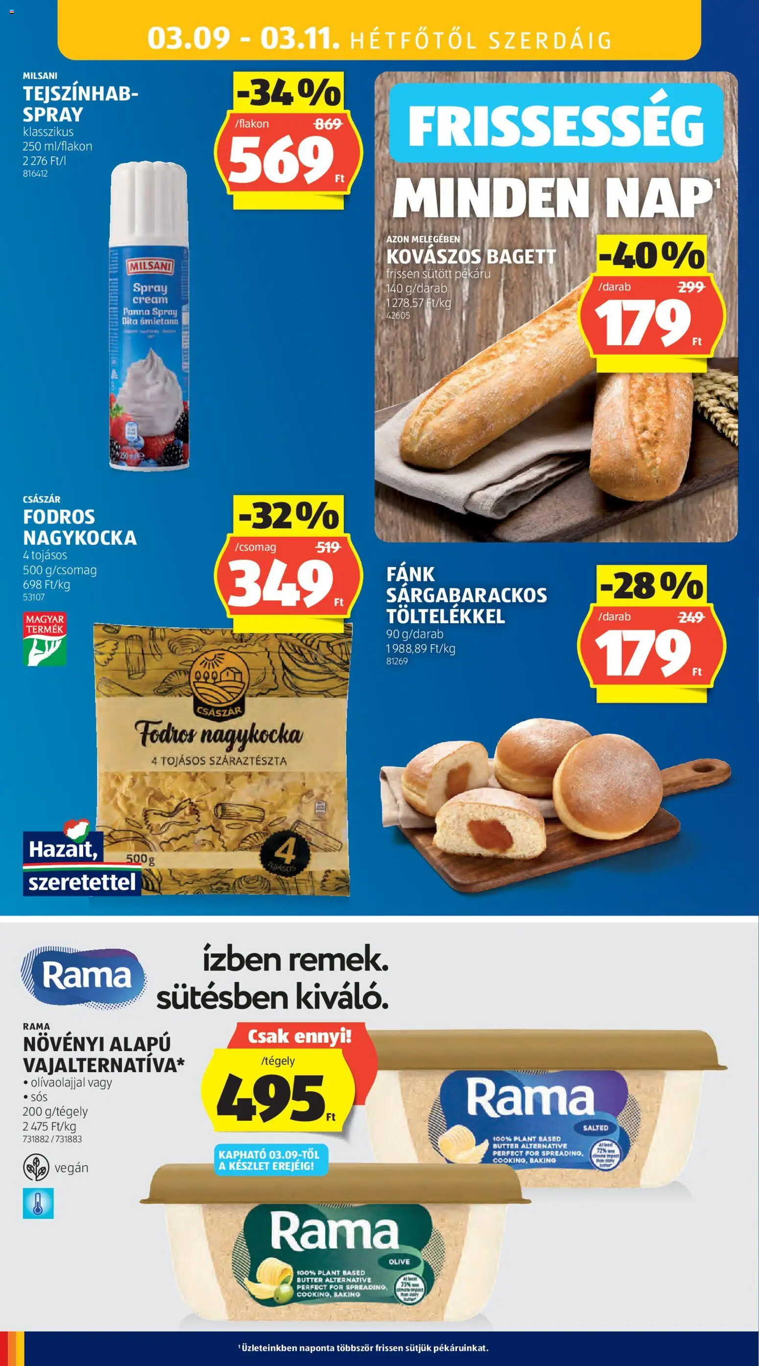 Aldi akciós ujság - amely érvényes a következő dátumtól: 05.03.2026 | Oldal: 62 | Termékek: Fánk, Bagett, Vegán, Száraztészta