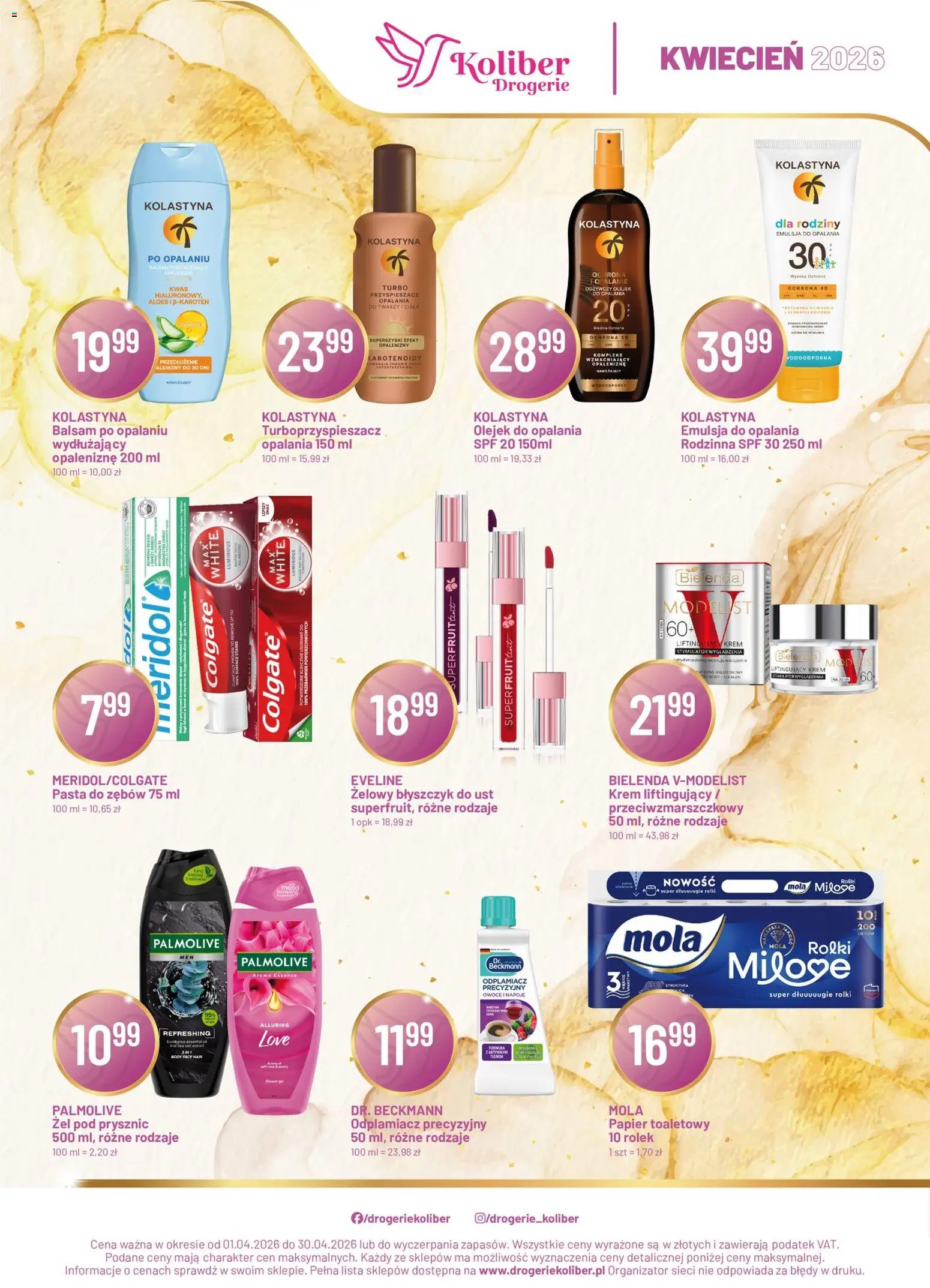 Koliber gazetka - Plakat od 01.04.2026 | Strona: 1 | Produkty: Błyszczyk, Body, Krem, Odplamiacz