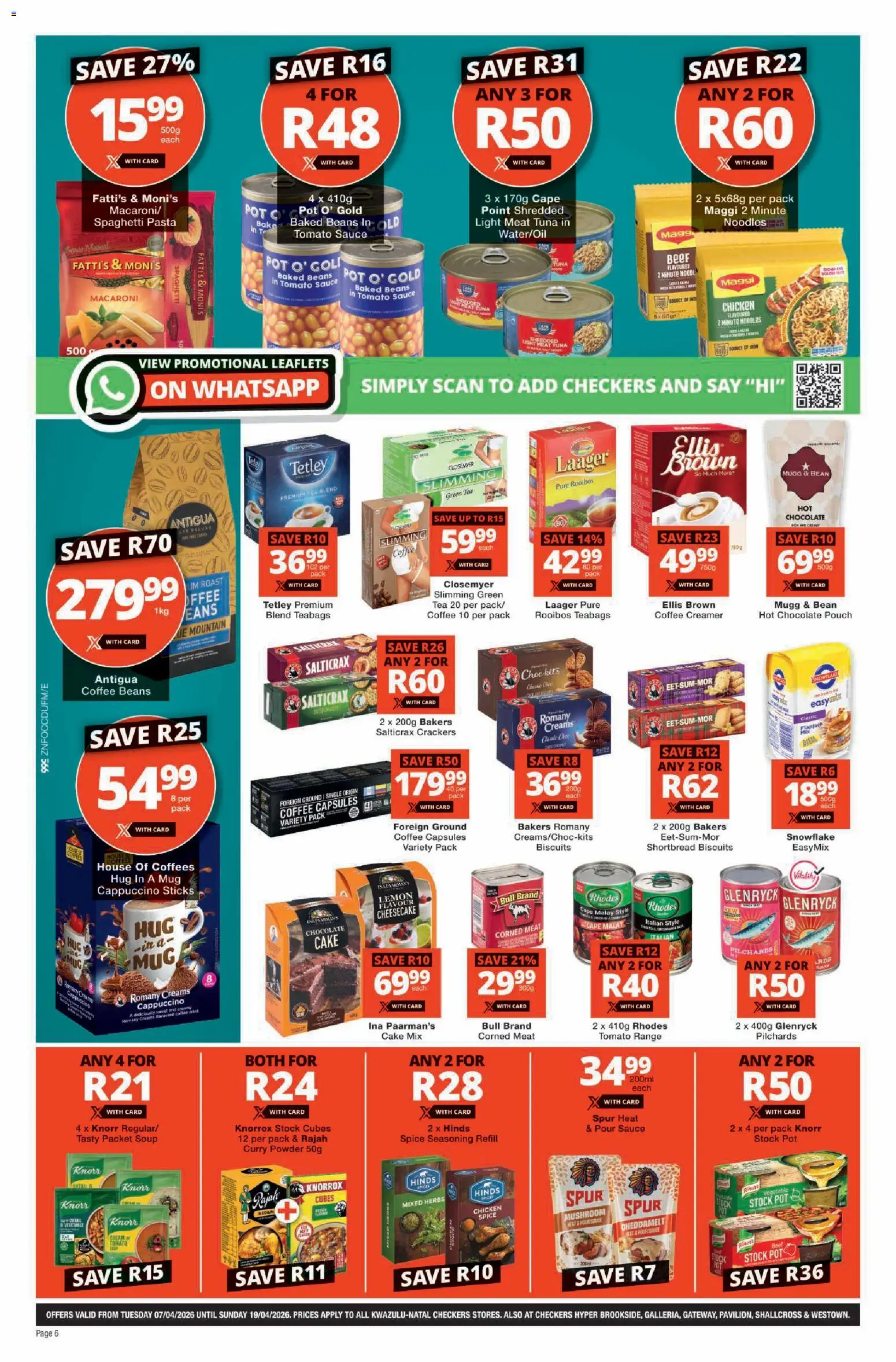 New Checkers catalogue – valid from 07.04.2026 | Page: 6 | Products: Pilchards, Cake, Beans, Creamer