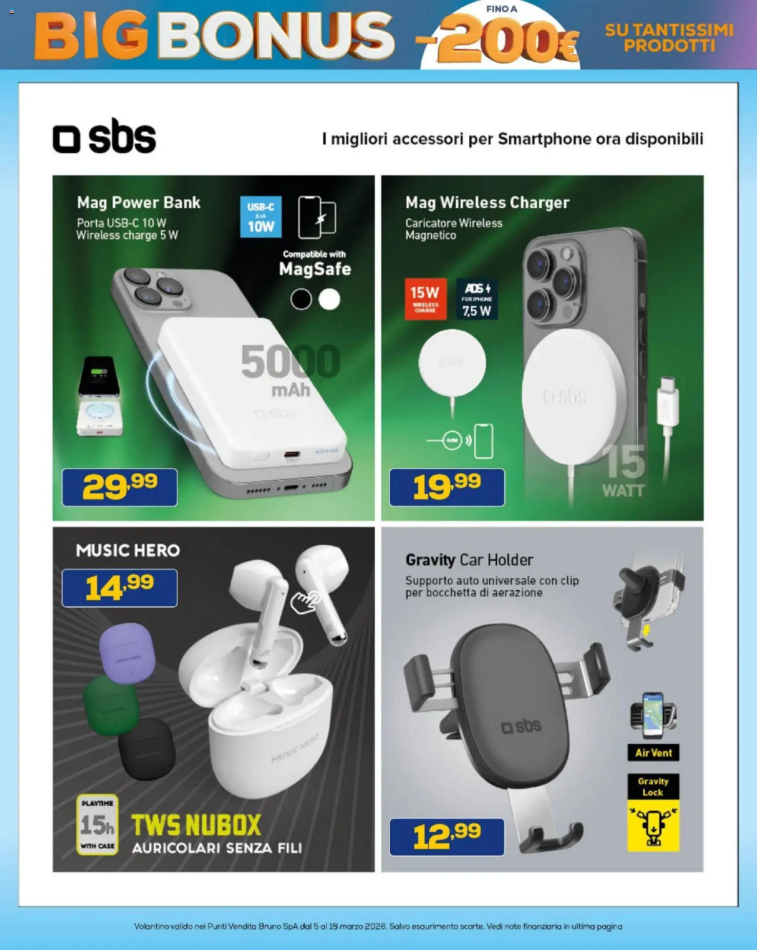 Volantino BRUNO del 05.03.2026 | Pagina: 36 | Prodotti: Auricolari, Iphone, Power bank, Smartphone