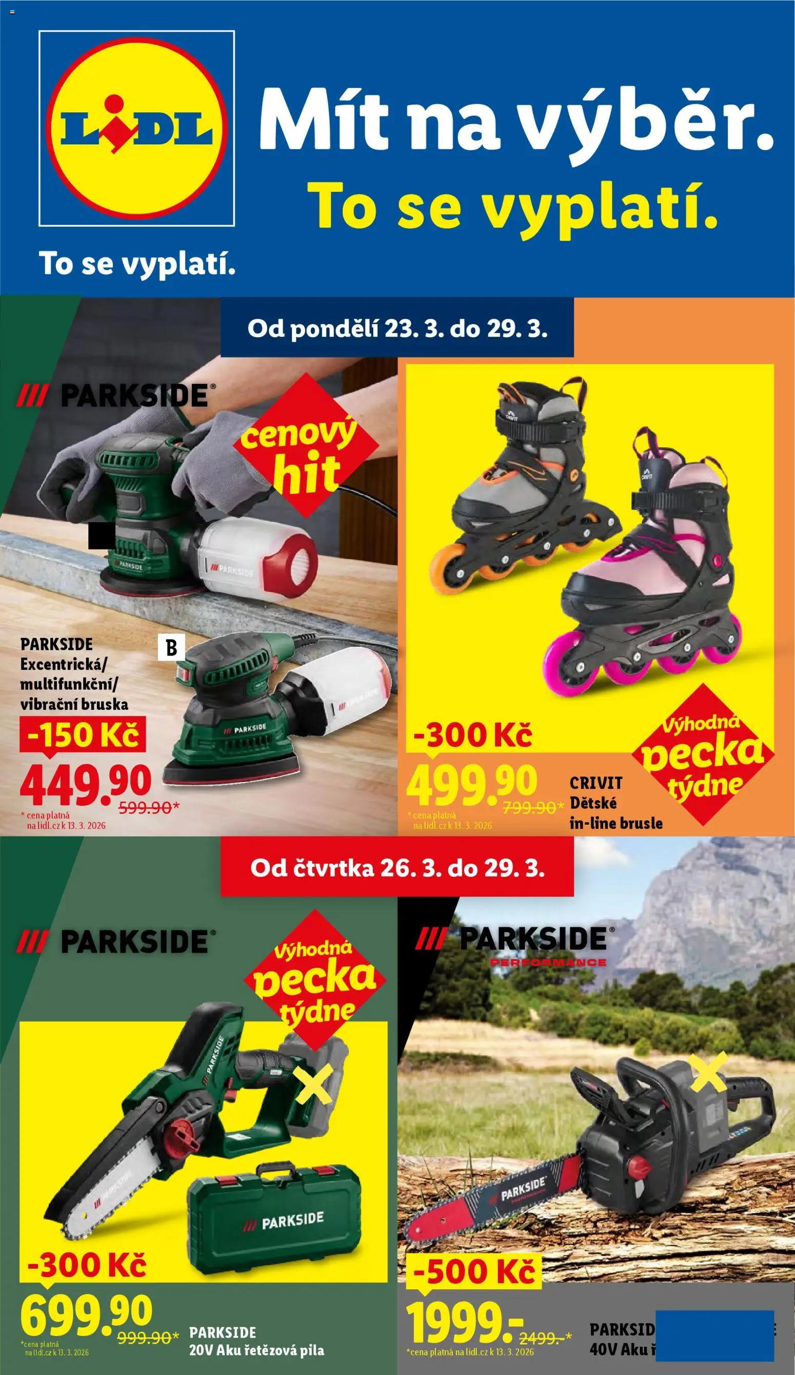 Lidl leták - Spotřební zboží od 23.03.2026 | Strana: 1 | Produkty: Parkside, Aku řetězová pila, Bruska, Pila