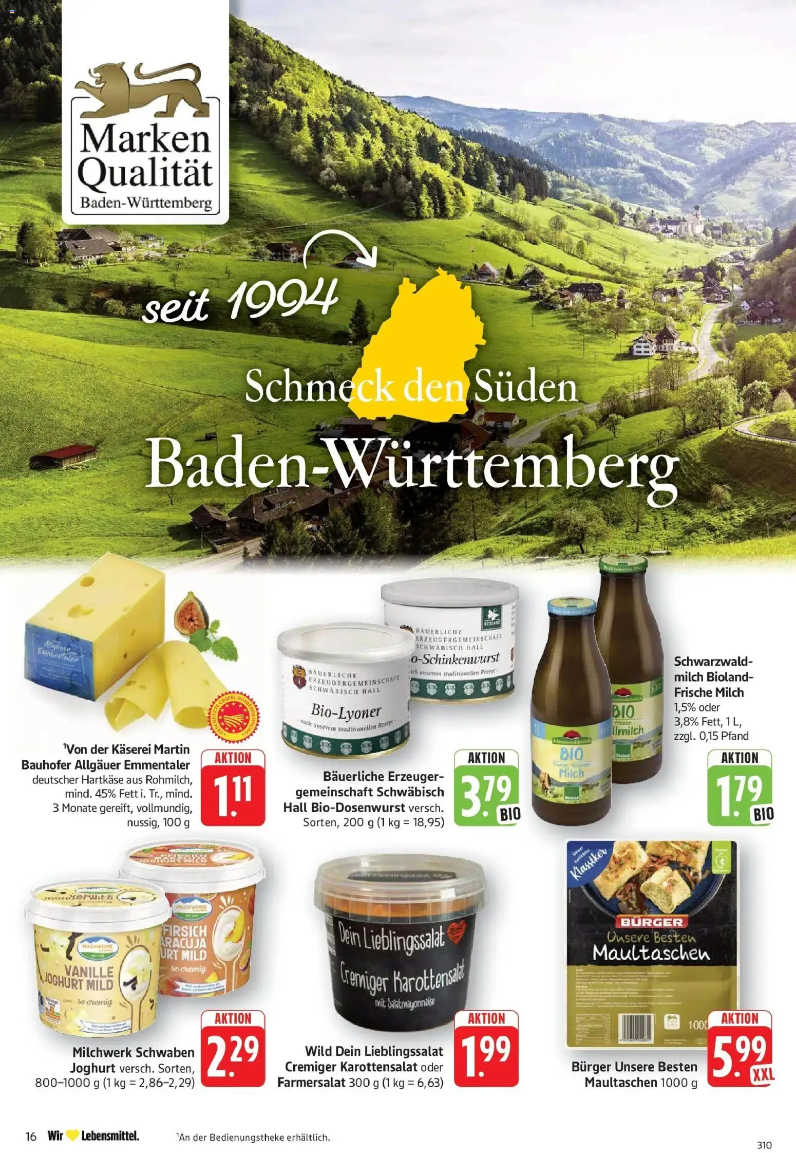 Edeka prospekt Geislingen	 – gültig ab 16.03.2026 | Seite: 16 | Produkte: Milch, Joghurt, Burger, Maultaschen