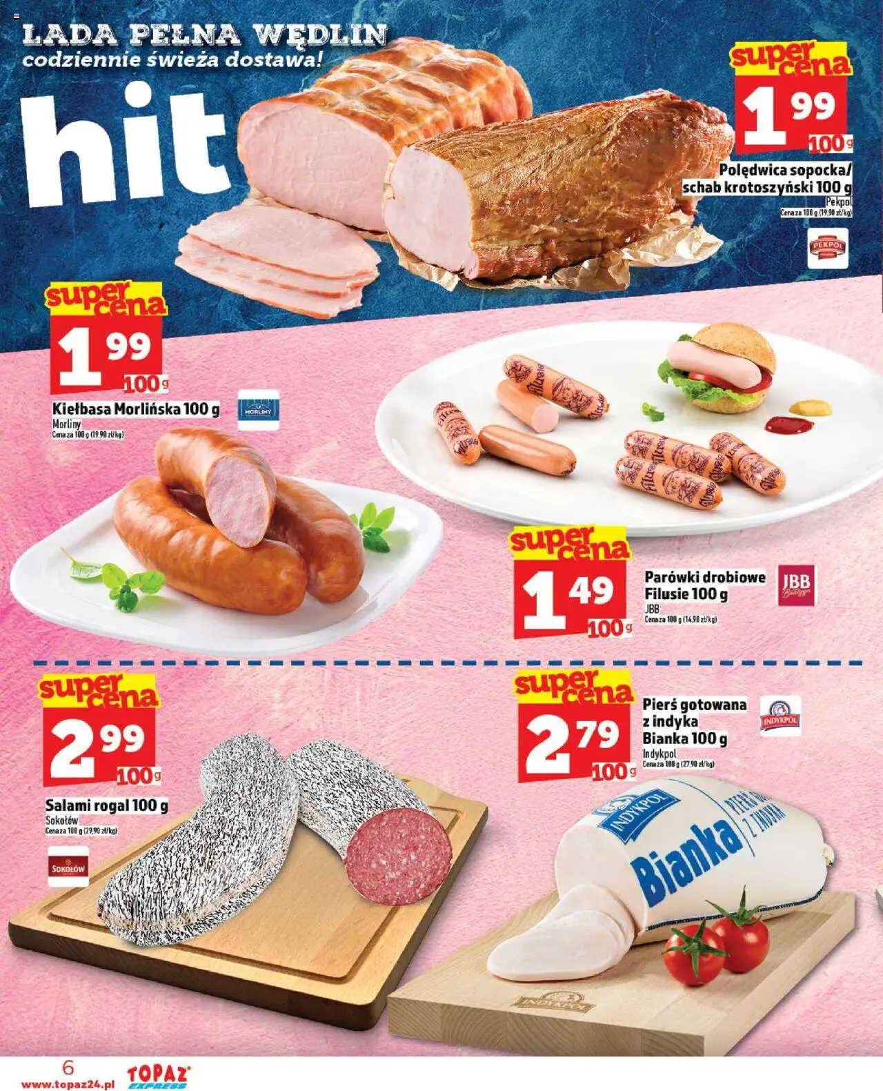 Topaz Gazetka - Express od 11.09.2025 | Strona: 6 | Produkty: Kiełbasa, Schab, Parówki, Salami