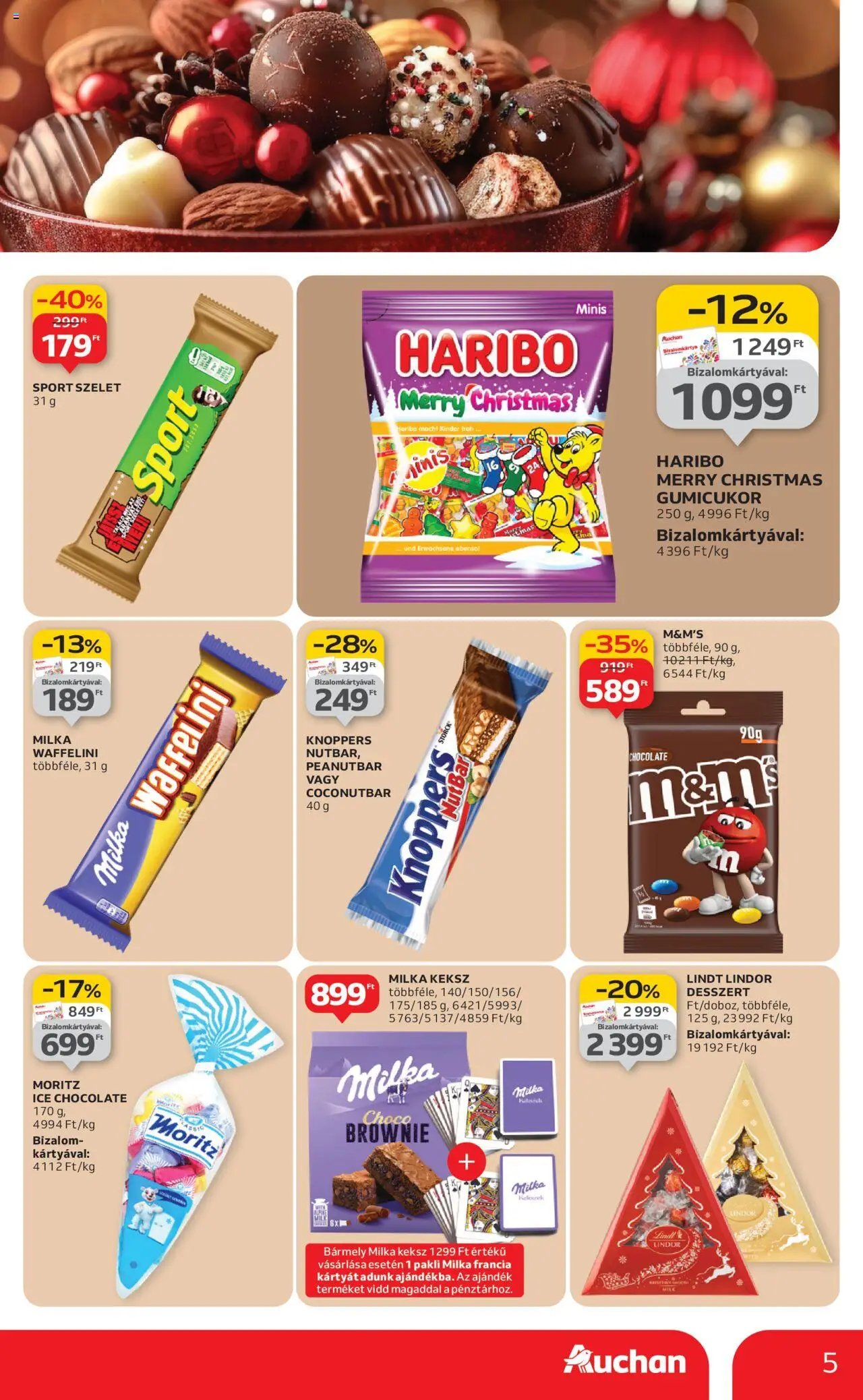 Auchan akciós ujság - amely érvényes a következő dátumtól: 24.10.2025 | Oldal: 5 | Termékek: Waffelini, Gumicukor, Brownie, Keksz