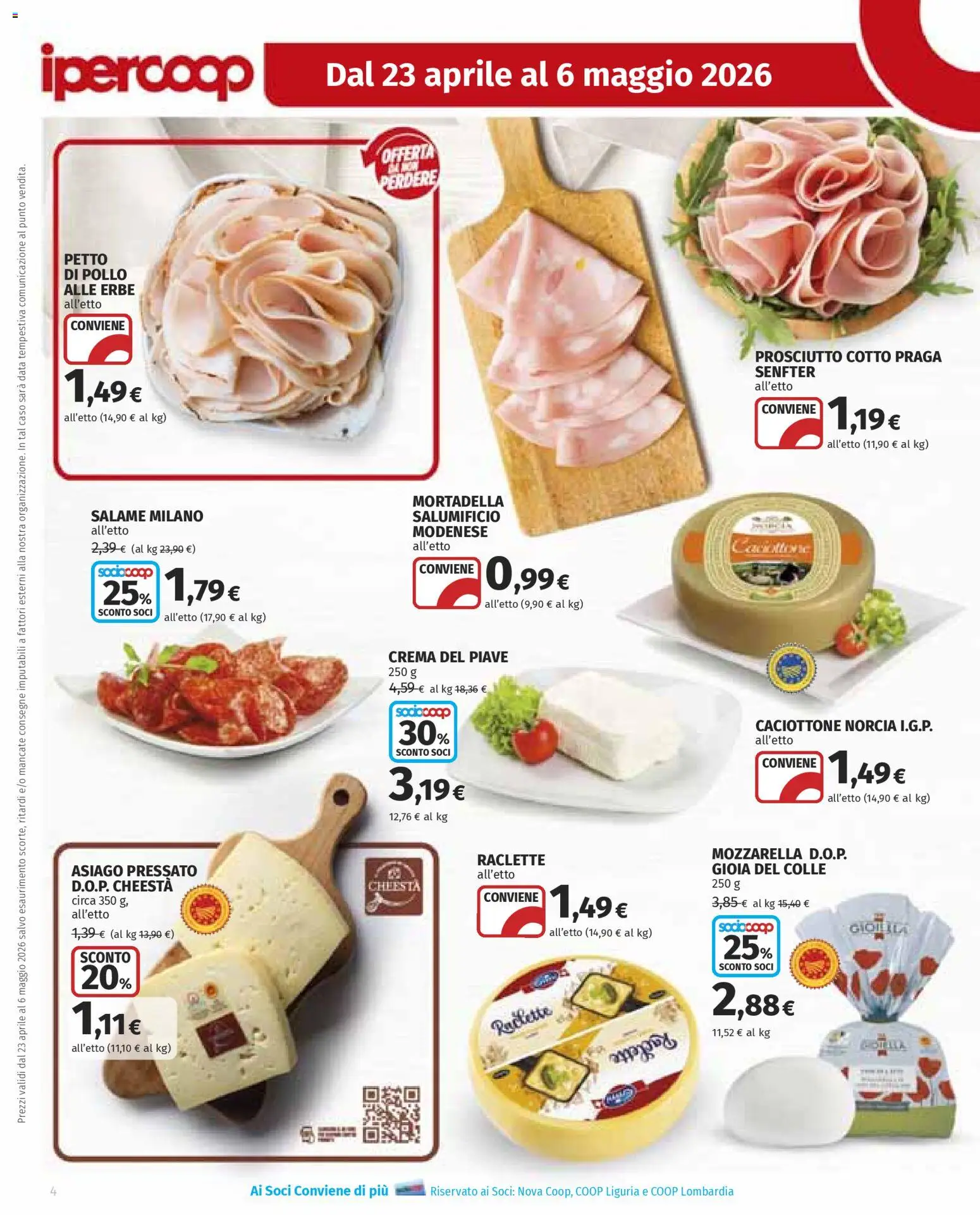 Volantino Ipercoop del 23.04.2026 | Pagina: 4 | Prodotti: Salame, Pollo, Mozzarella, Data