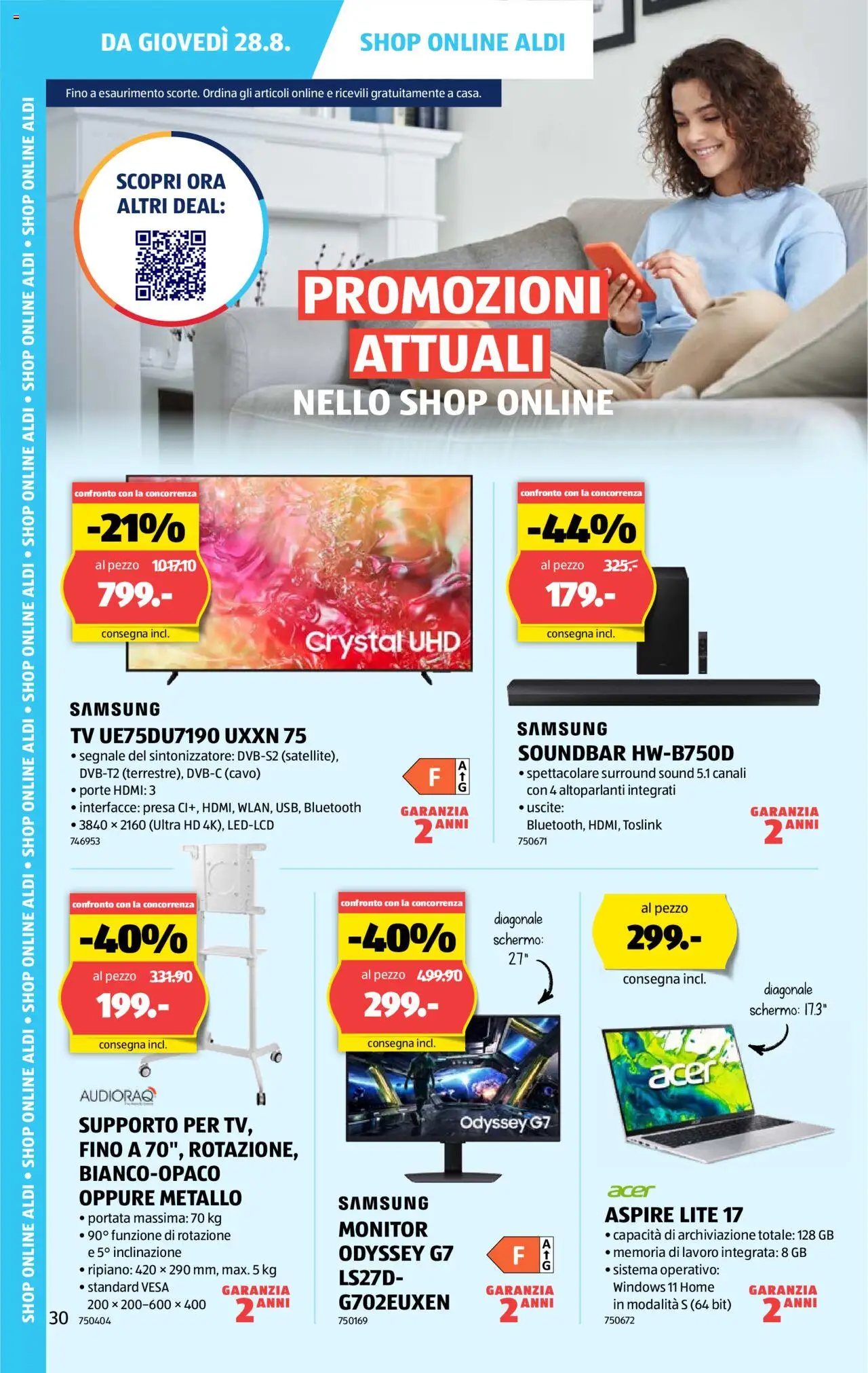 Aldi Volantino ab 28.08.2025 | Seite: 30 | Produkte: Soundbar, Monitor, TV, Samsung