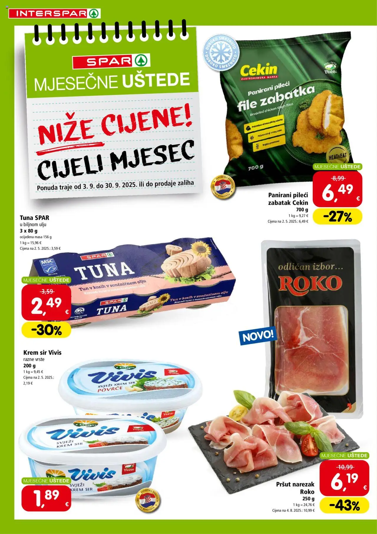 Interspar katalog | vrijedi od 03.09.2025 | Stranica: 2 | Proizvodi: Sir, Pršut, Povrće, Tuna
