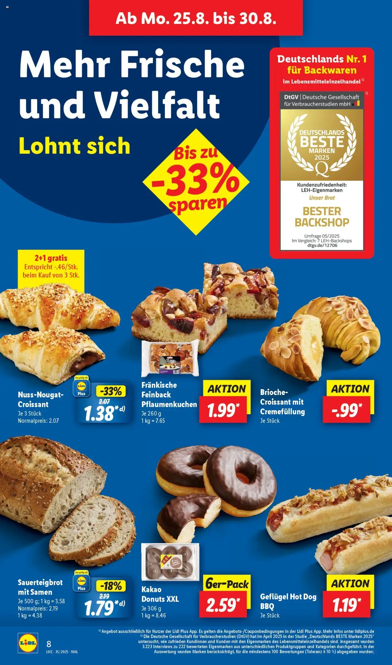 Lidl Prospekt Kornwestheim - gültig ab dem 25.08.2025 | Seite: 14 | Produkte: Croissant, Donuts, Brot