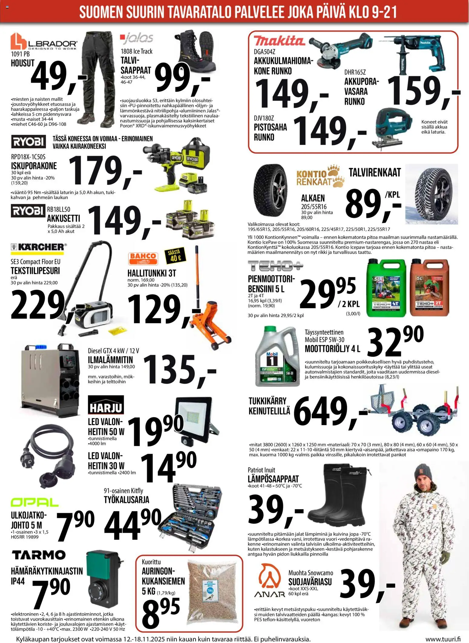 Tuuri tarjoukset – voimassa 12.11.2025 alkaen | Sivu: 3 | Tuotteet: Vasara, Moottoriöljy, Housut, Saappaat
