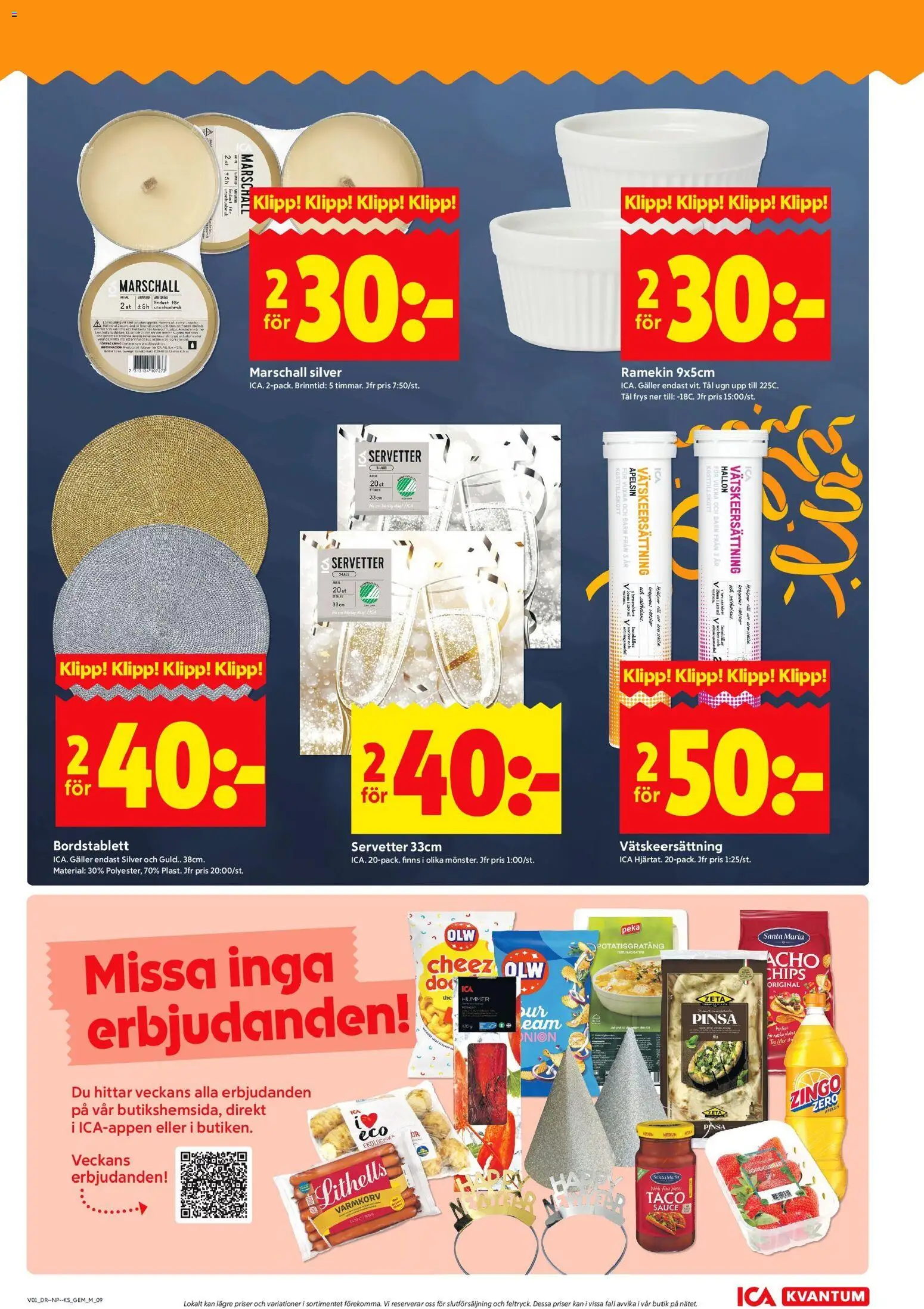 ICA Kvantum reklamblad aktuell från 30.12.2025 | Sida: 9 | Produkter: Bordstablett, Varmkorv, Apelsin, Servetter