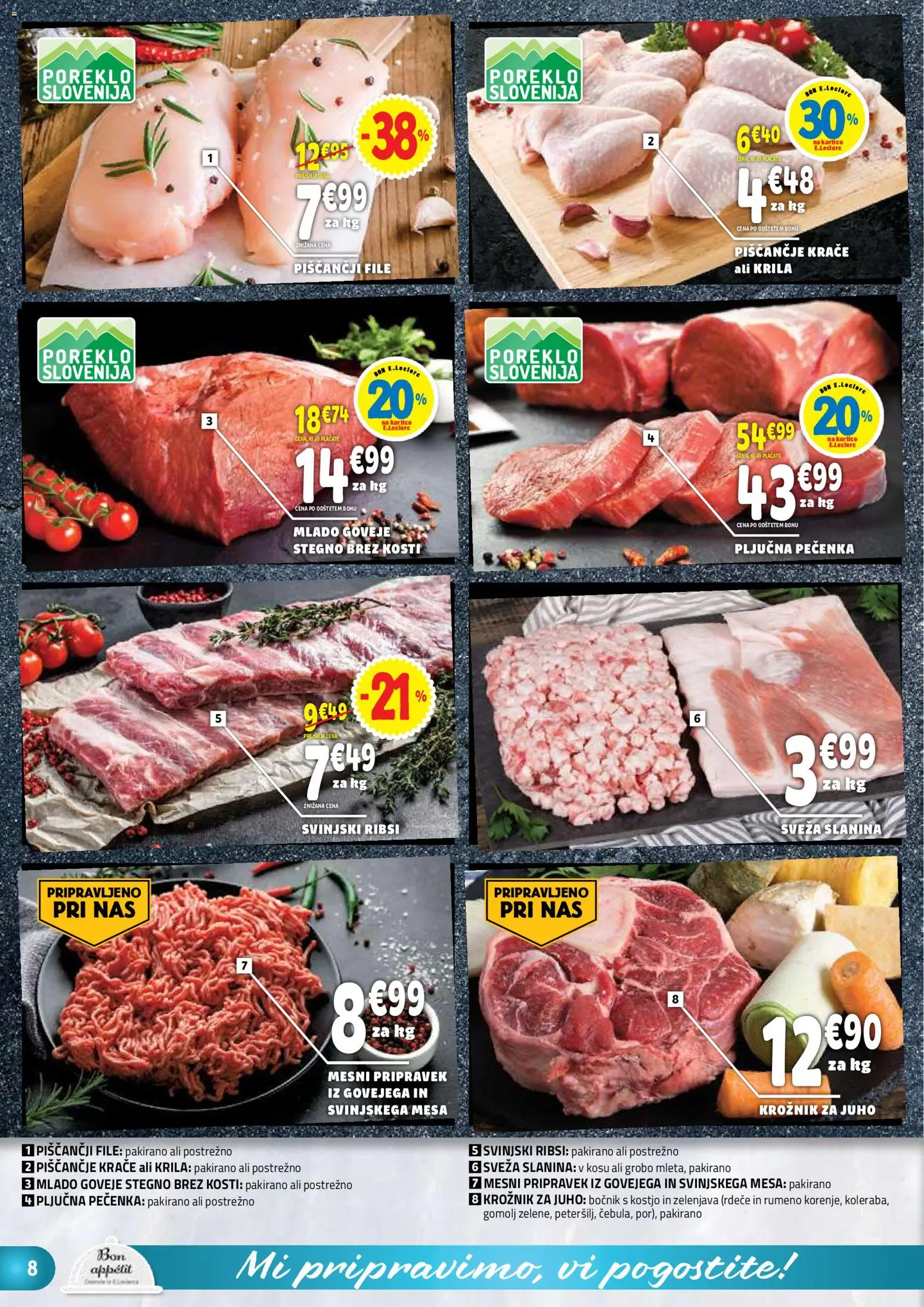 Novi E.leclerc katalog ponudbe – veljaven od 25.03.2026 | Stran: 8 | Izdelki: Slanina, Zelenjava