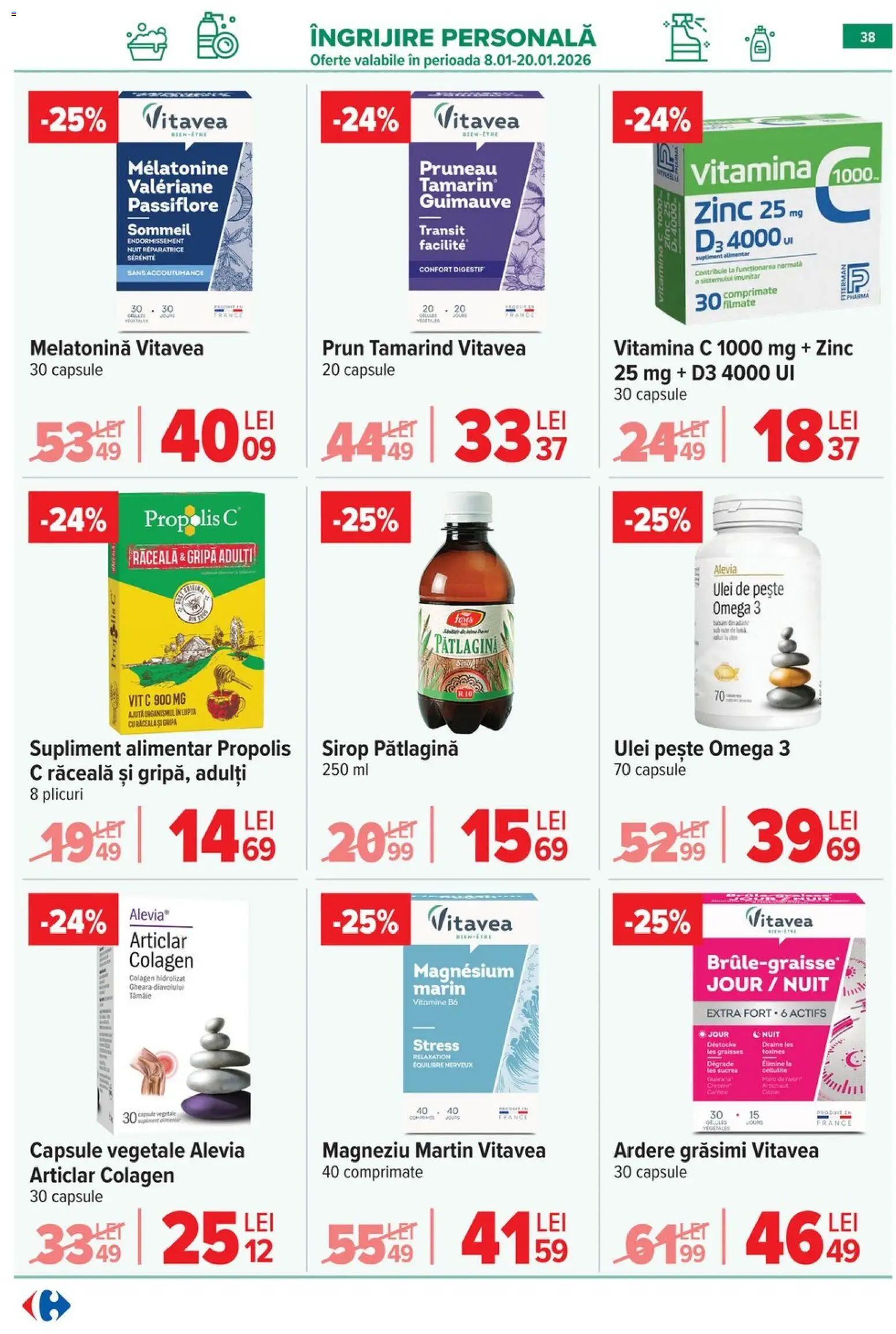 Noul catalog Carrefour – valabil de la 08.01.2026 | Pagină: 38 | Produse: Chaussures de ski, Ulei, Pește, Propolis