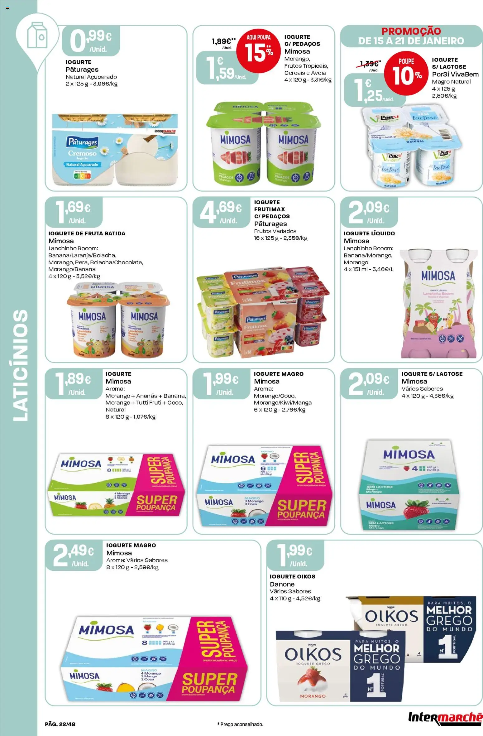 Intermarché folheto │ válido de 15.01.2026 | Página: 22 | Produtos: Aveia, Iogurte, Cereais, Iogurte liquido
