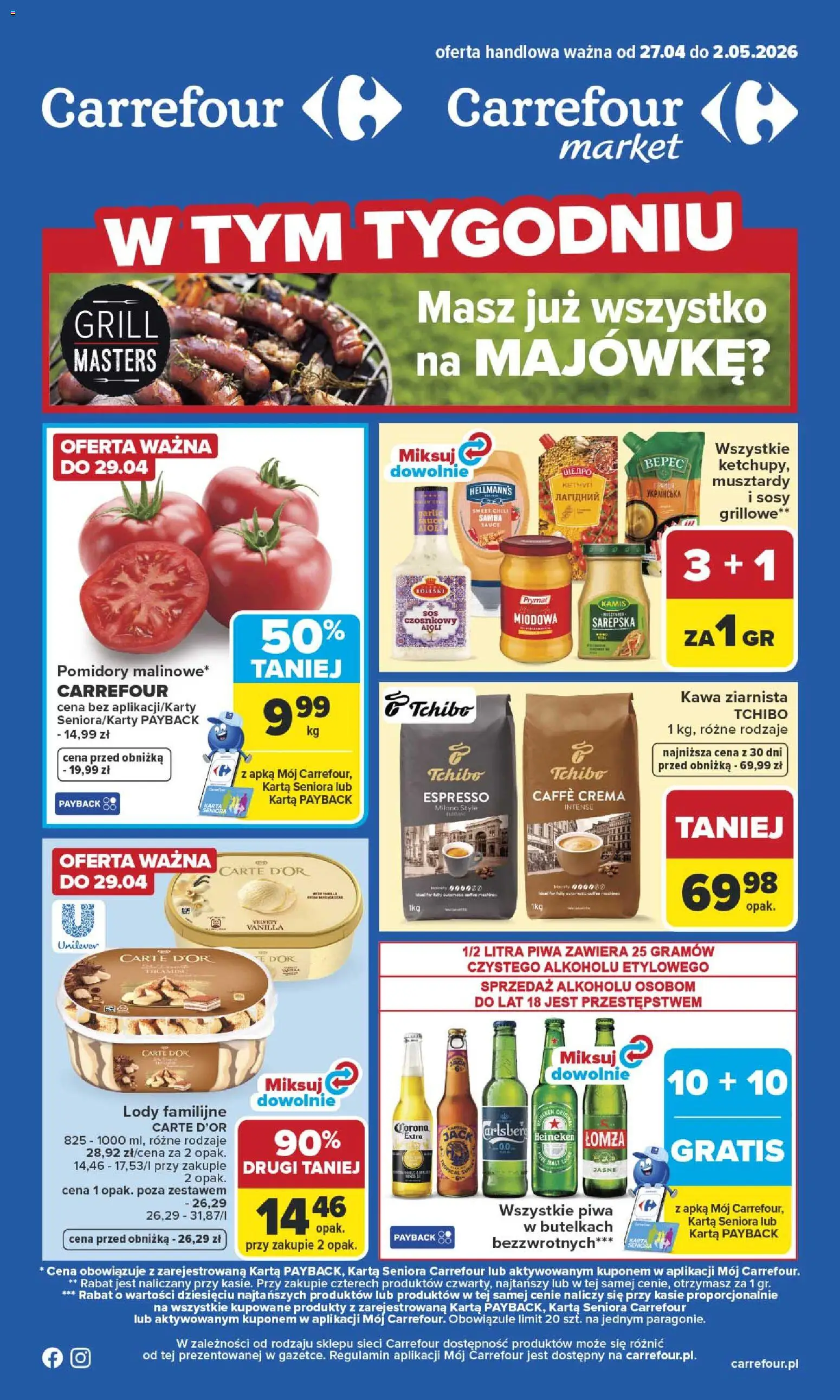 Carrefour gazetka od 27.04.2026 | Strona: 1 | Produkty: Karta, Grill, Pomidory, Heineken