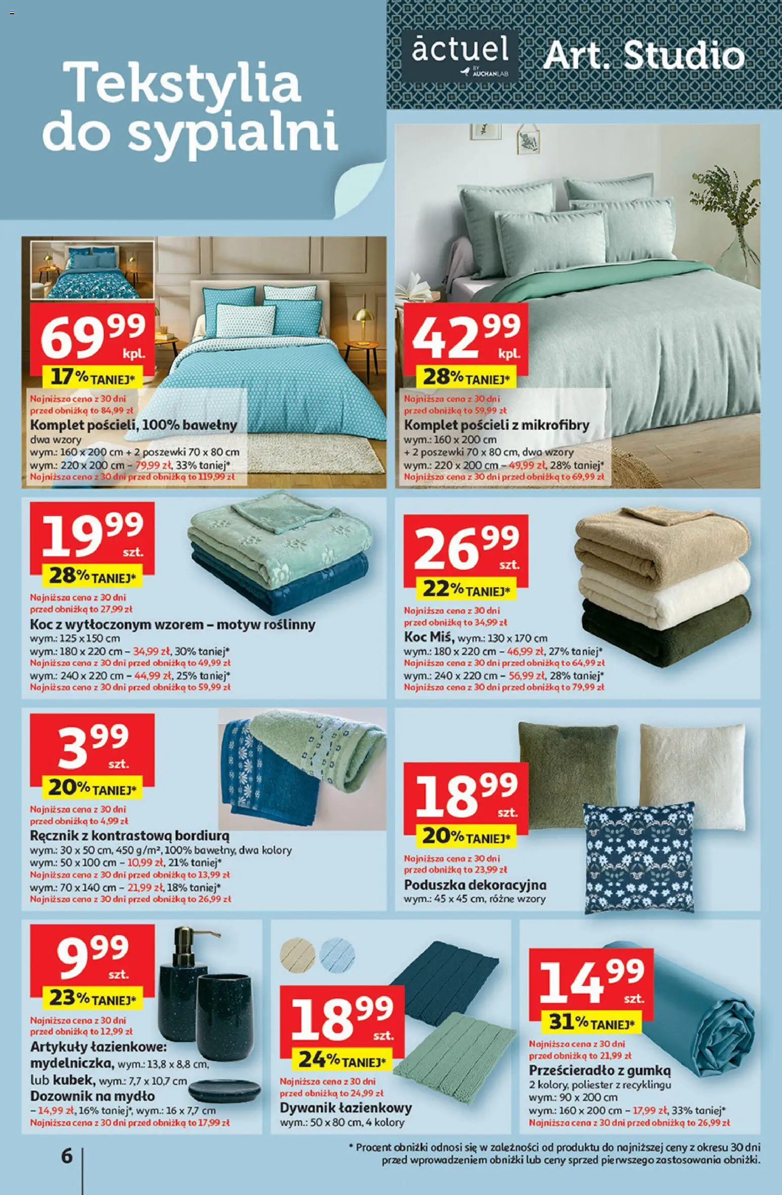Auchan Gazetka - 30 Lat Hipermarket od 08.01.2026 | Strona: 6 | Produkty: Dywanik łazienkowy, Poduszka, Koc, Tekstylia