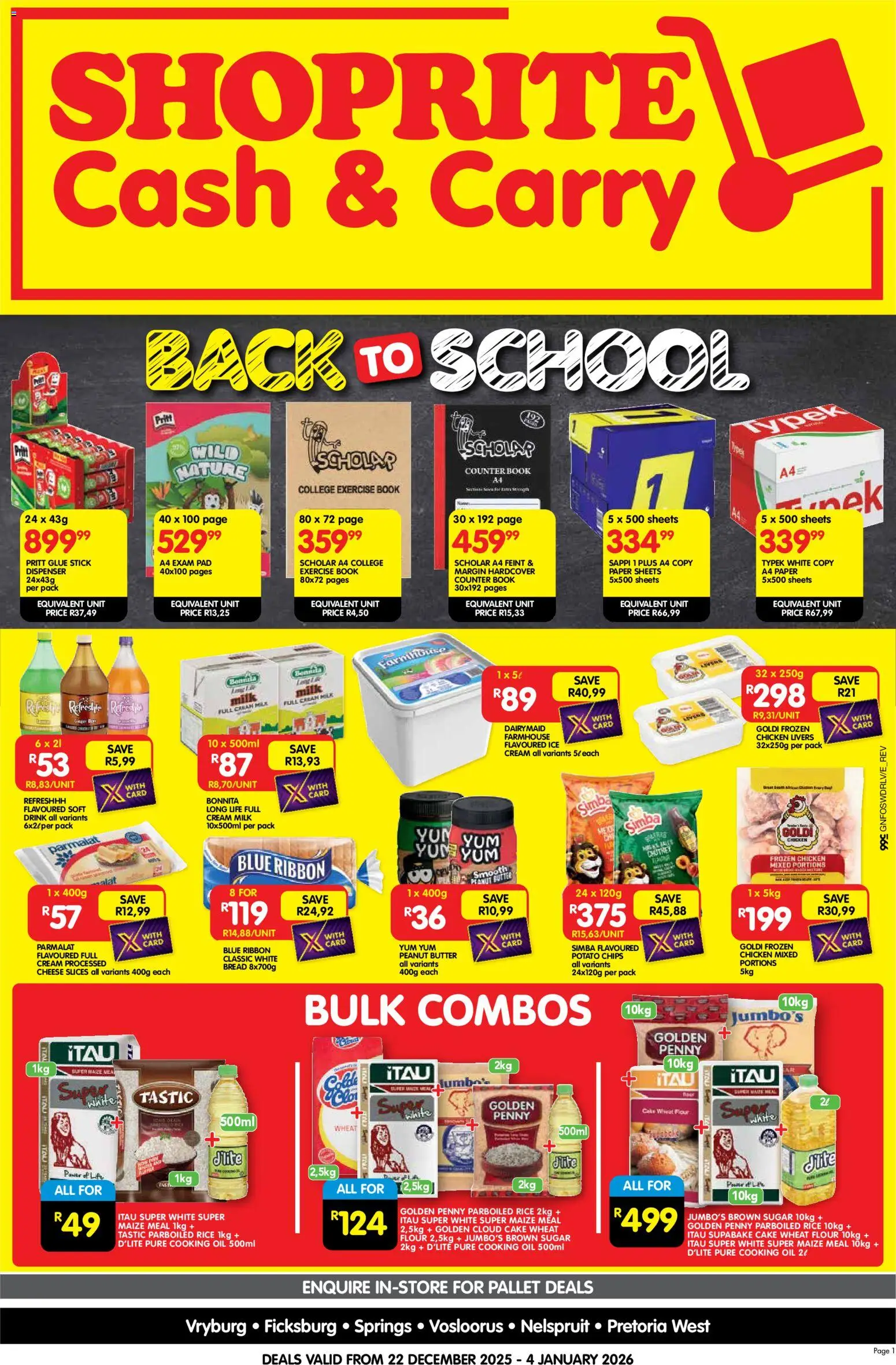 New Shoprite catalogue – valid from 22.12.2025 | Page: 1 | Products: Flour, Milk, Bread, Peanut butter