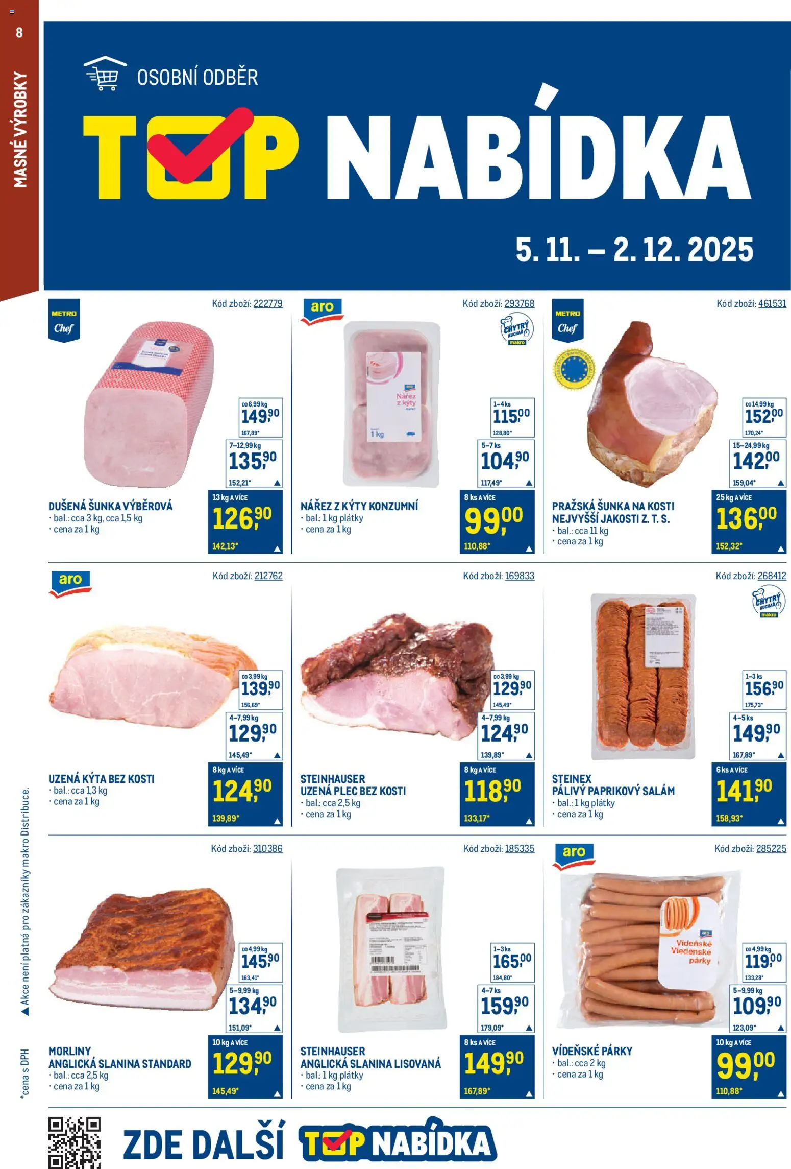 Makro leták - Gastronomie od 05.11.2025 | Strana: 8 | Produkty: Salám, Vídeňské párky, Uzená kýta, Kýta bez kosti