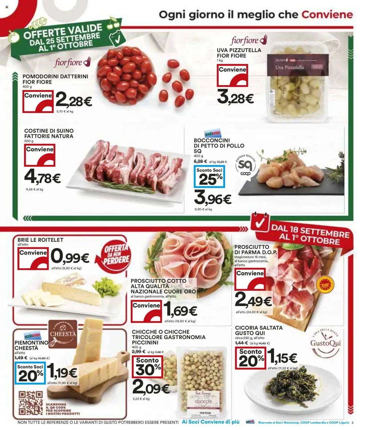 Volantino COOP del 18.09.2025 | Pagina: 3 | Prodotti: Pollo, Suino, Prosciutto, Uva