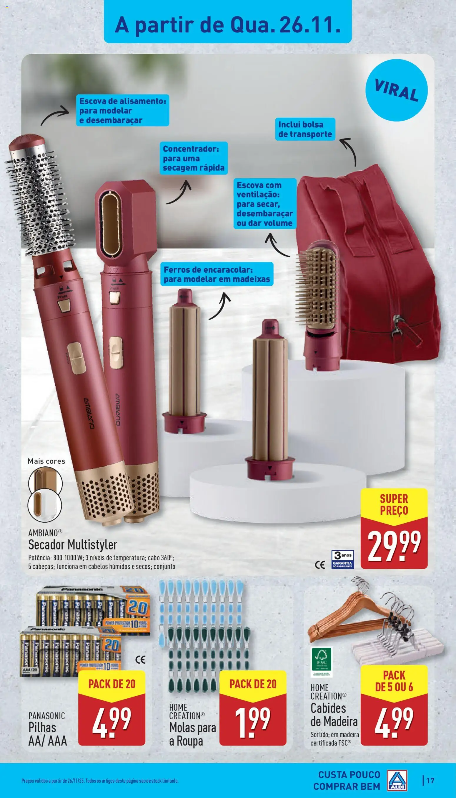 Aldi folheto │ válido de 24.11.2025 | Página: 17 | Produtos: Cabo, Bolsa, Secador, Pilhas