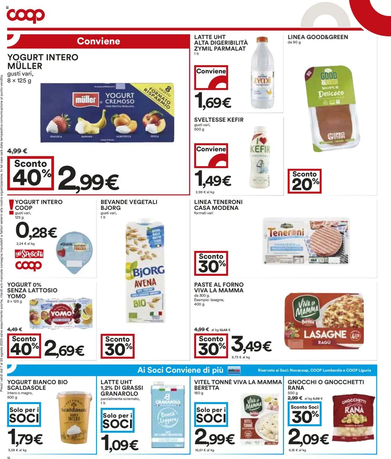 Volantino COOP del 07.08.2025 | Pagina: 12 | Prodotti: Prosciutto Cotto, Data, Hamburger, Gnocchetti