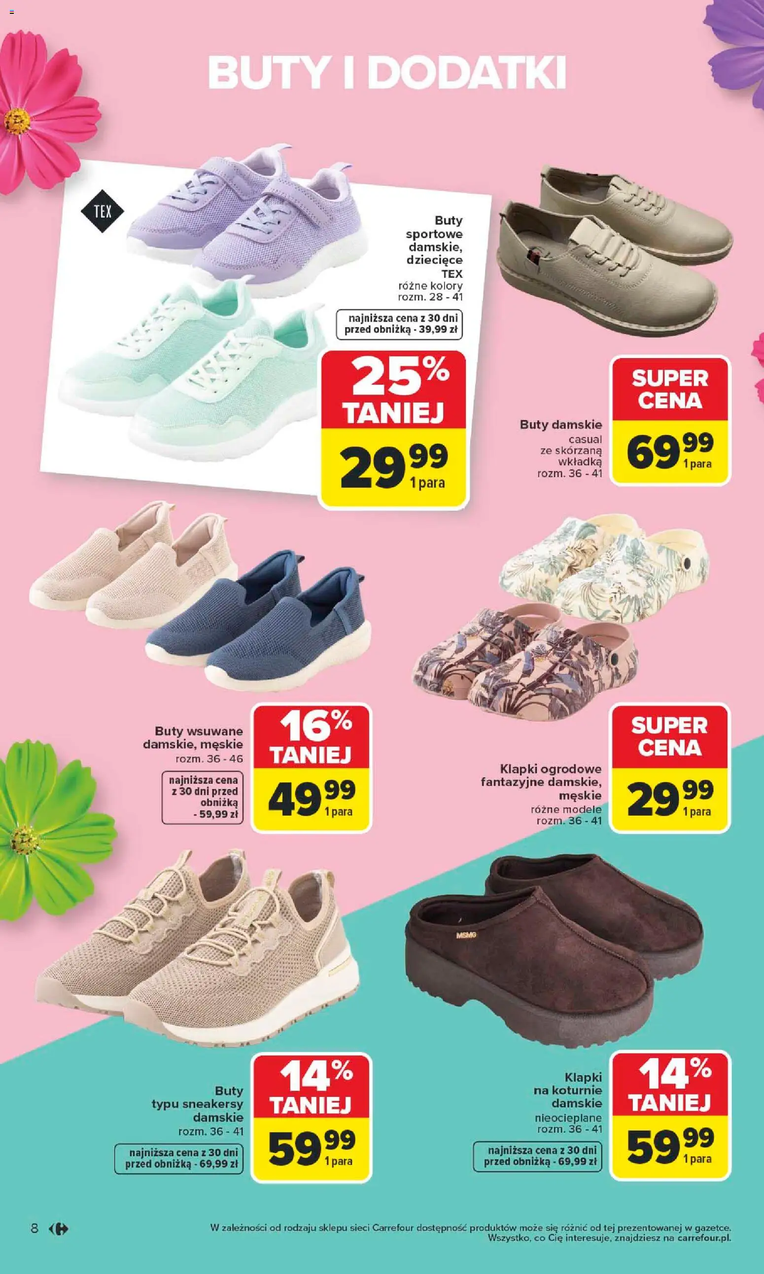 Carrefour gazetka - TEX na spotkanie z wiosną od 07.04.2026 | Strona: 8 | Produkty: Buty sportowe, Buty, Klapki