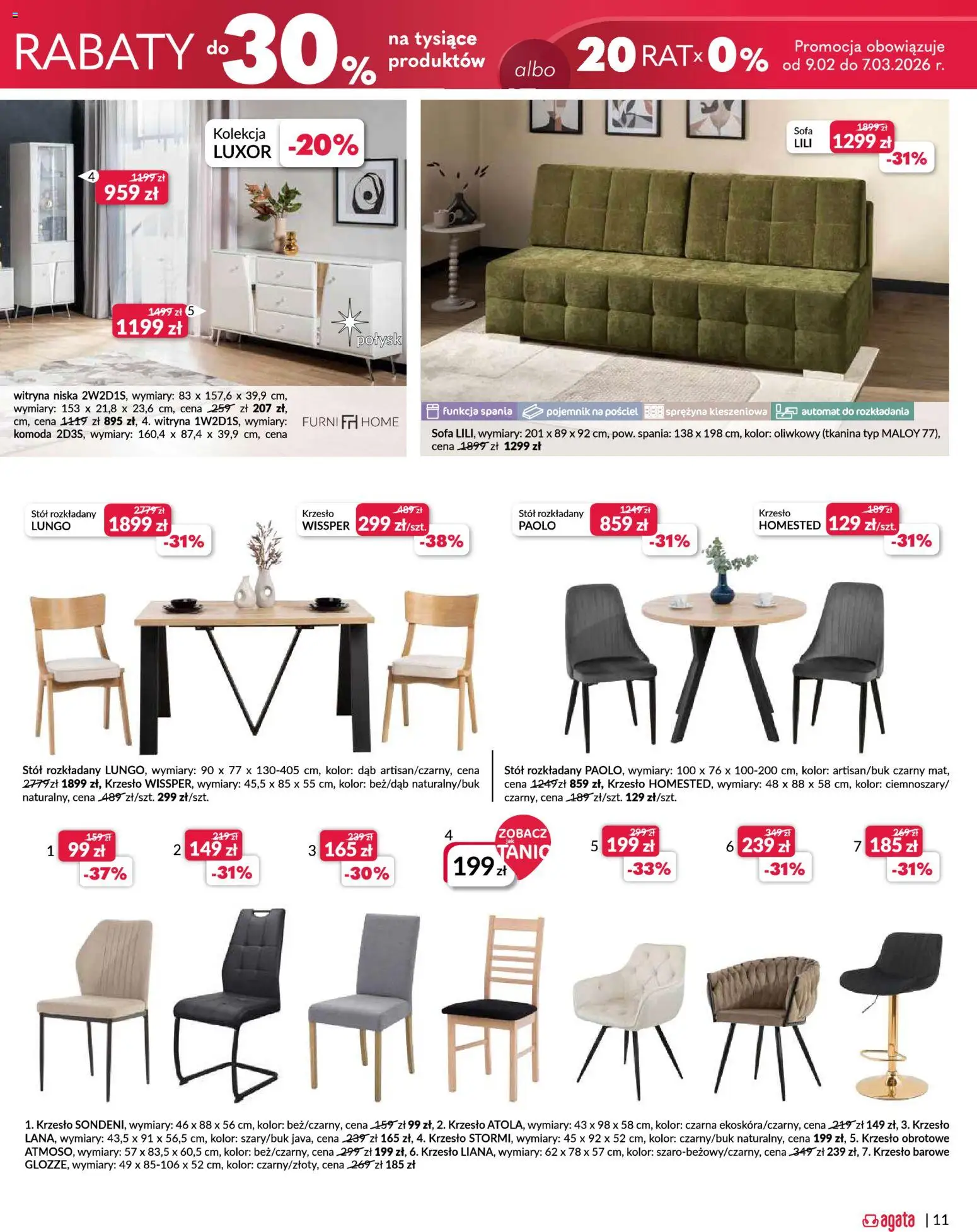Salony Agata Gazetka - Otwarcie sklepu w Mysiadle od 26.02.2026 | Strona: 11 | Produkty: Pościel, Sofa, Stół, Krzesło