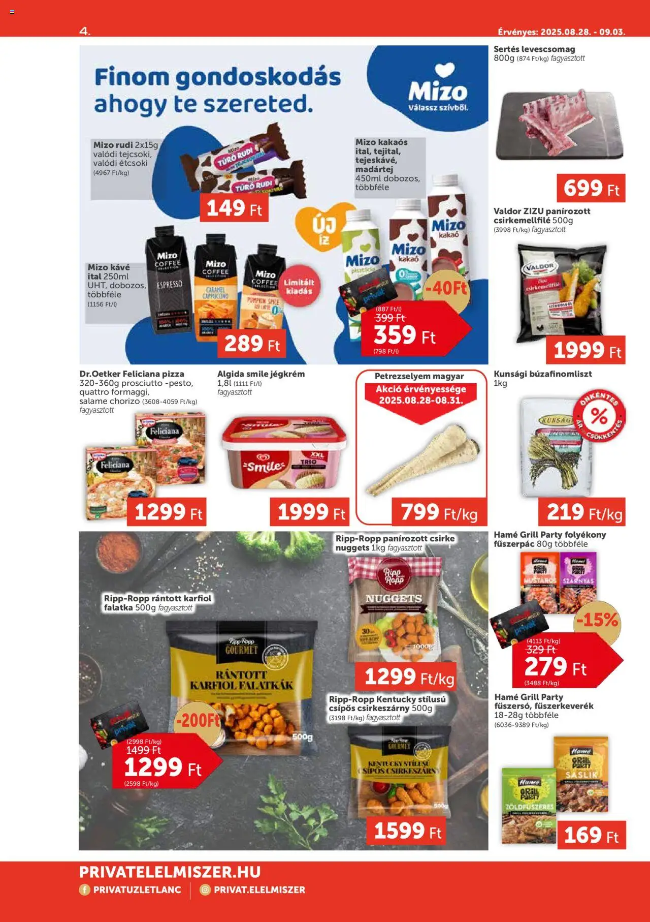 PRIVÁT akciós ujság - amely érvényes a következő dátumtól: 28.08.2025 | Oldal: 4 | Termékek: Karfiol, Petrezselyem, Fűszerpác, Chorizo