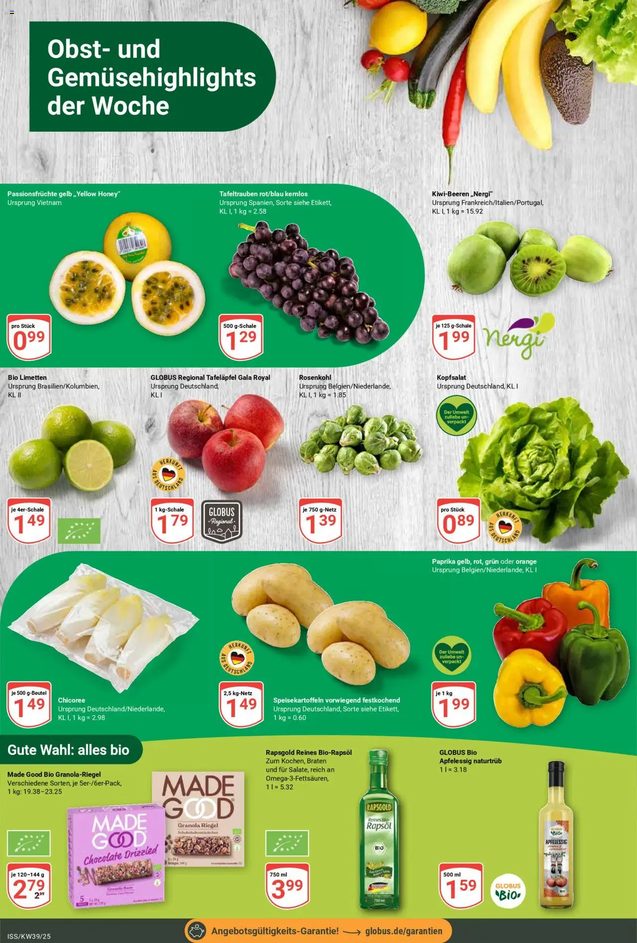Globus Prospekt 	 – gültig ab 22.09.2025 | Seite: 4 | Produkte: Limetten, Rapsöl, Paprika, Obst