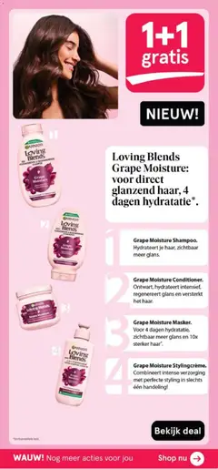 Grape Moisture Conditioner, Ontwart, hydrateert intensief, regenereert glans en versterkt het haar. - Voorbeeld van een folder van Etos, geldig van 16.02.2026 | Pagina: 65 | Producten: Shampoo, Conditioner, Masker