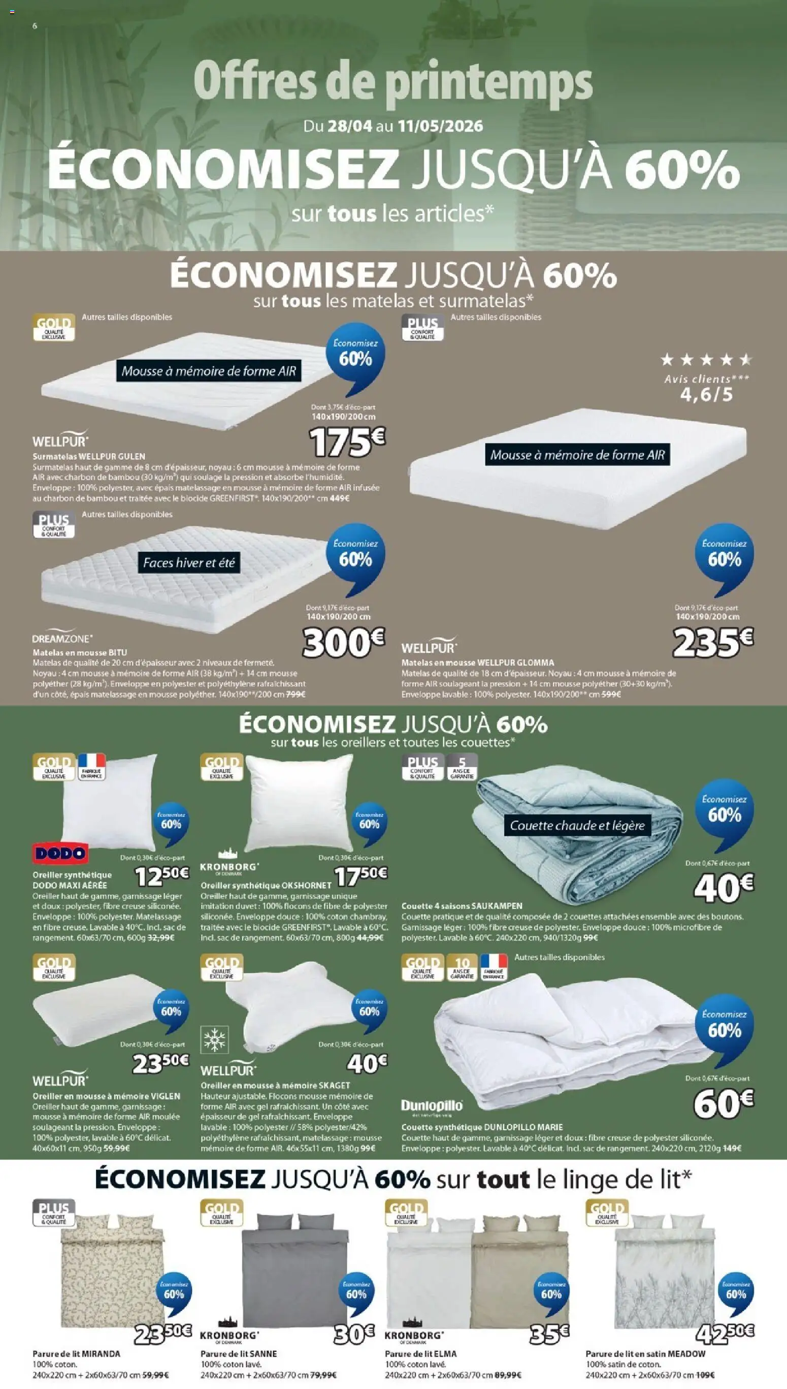 {H1} | Page: 6 | Produits: Surmatelas, Coton, Parure de lit, Oreiller