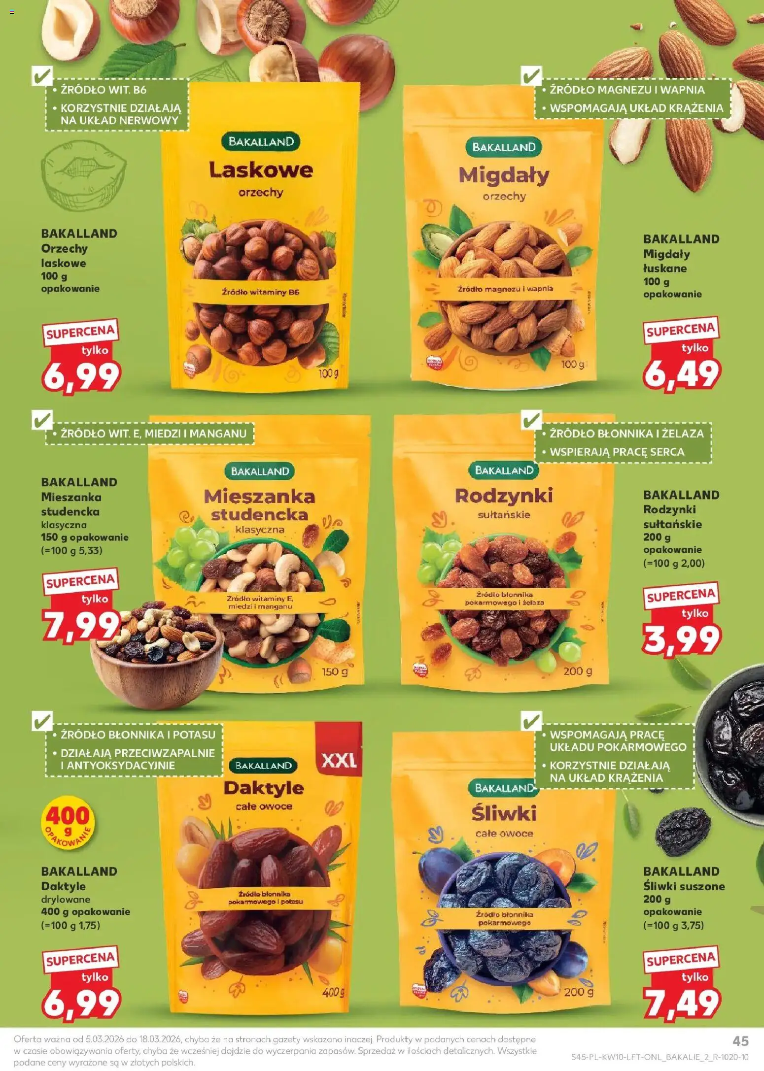 Kaufland gazetka od 05.03.2026 | Strona: 45 | Produkty: Daktyle, Śliwki suszone, Orzechy, Rodzynki