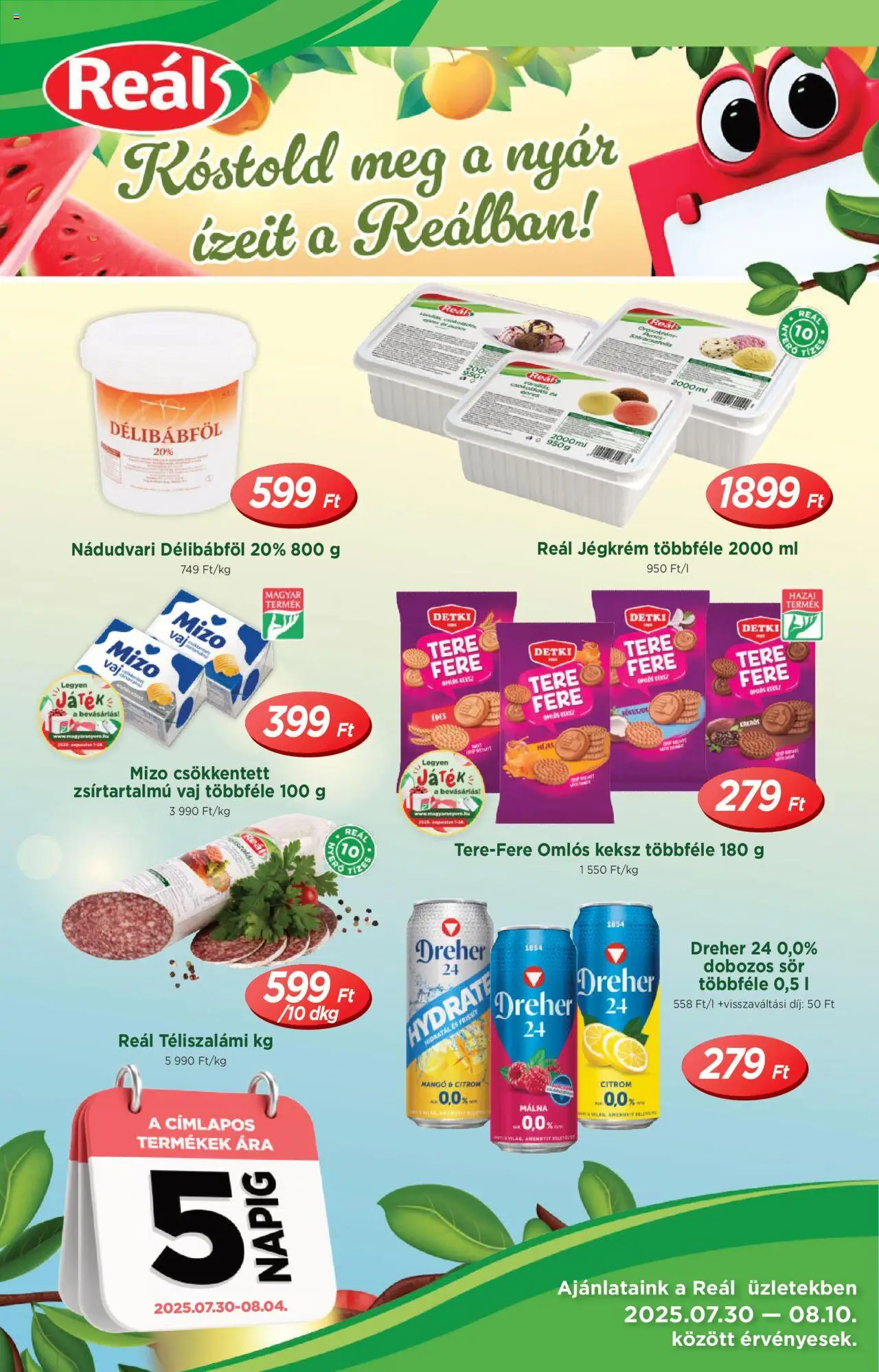 Reál akciós ujság - amely érvényes a következő dátumtól: 30.07.2025 | Oldal: 1 | Termékek: Játék, Sör, Keksz, Mangó