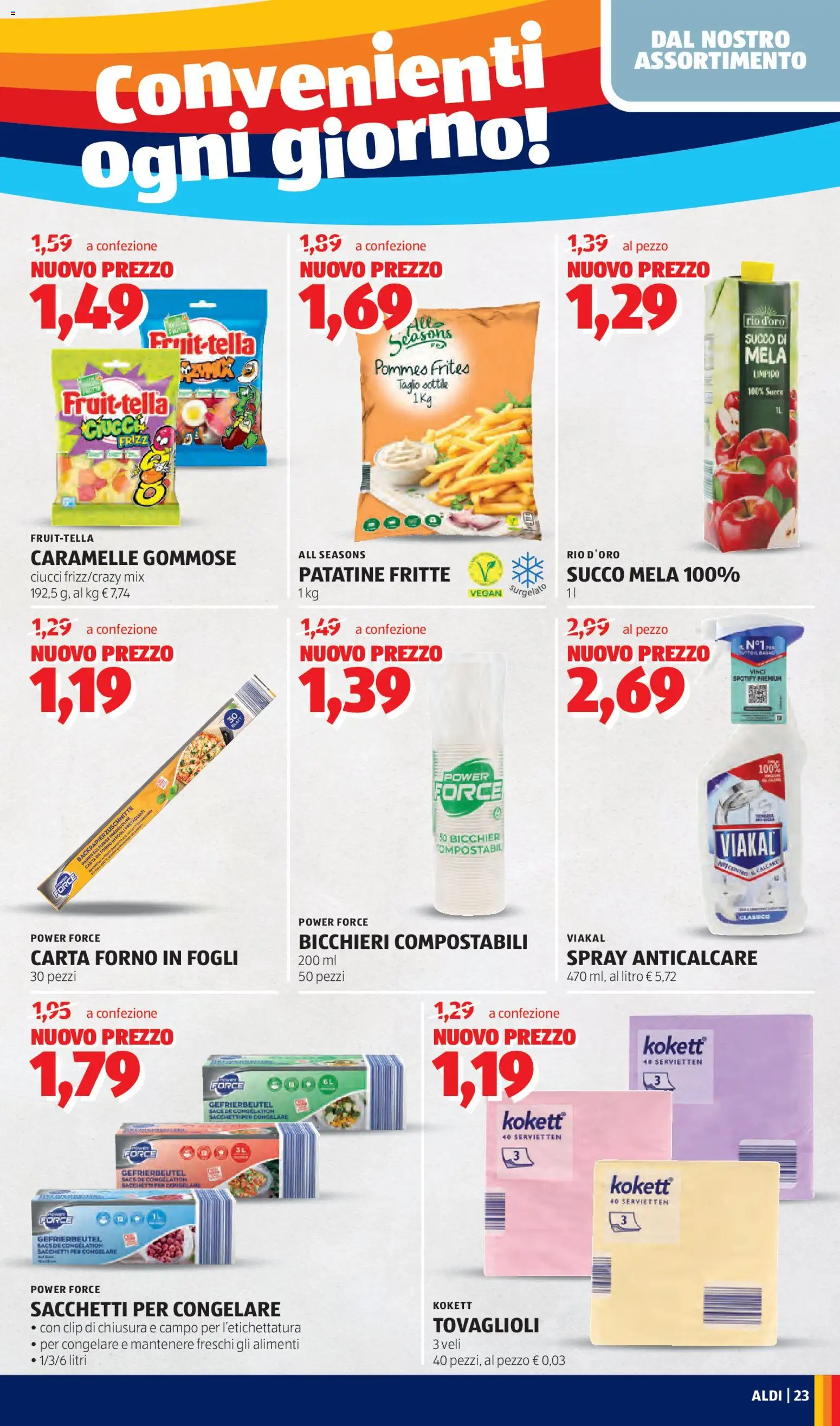 Volantino Aldi del 16.03.2026 | Pagina: 23 | Prodotti: Caramelle, Patatine, Anticalcare, Freezer